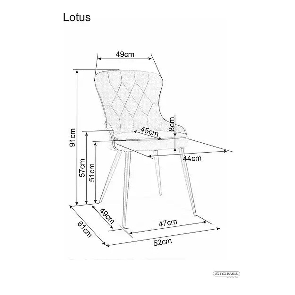 Scaun Lotus, negru, stofa catifelata/metal, 52x45x91 cm