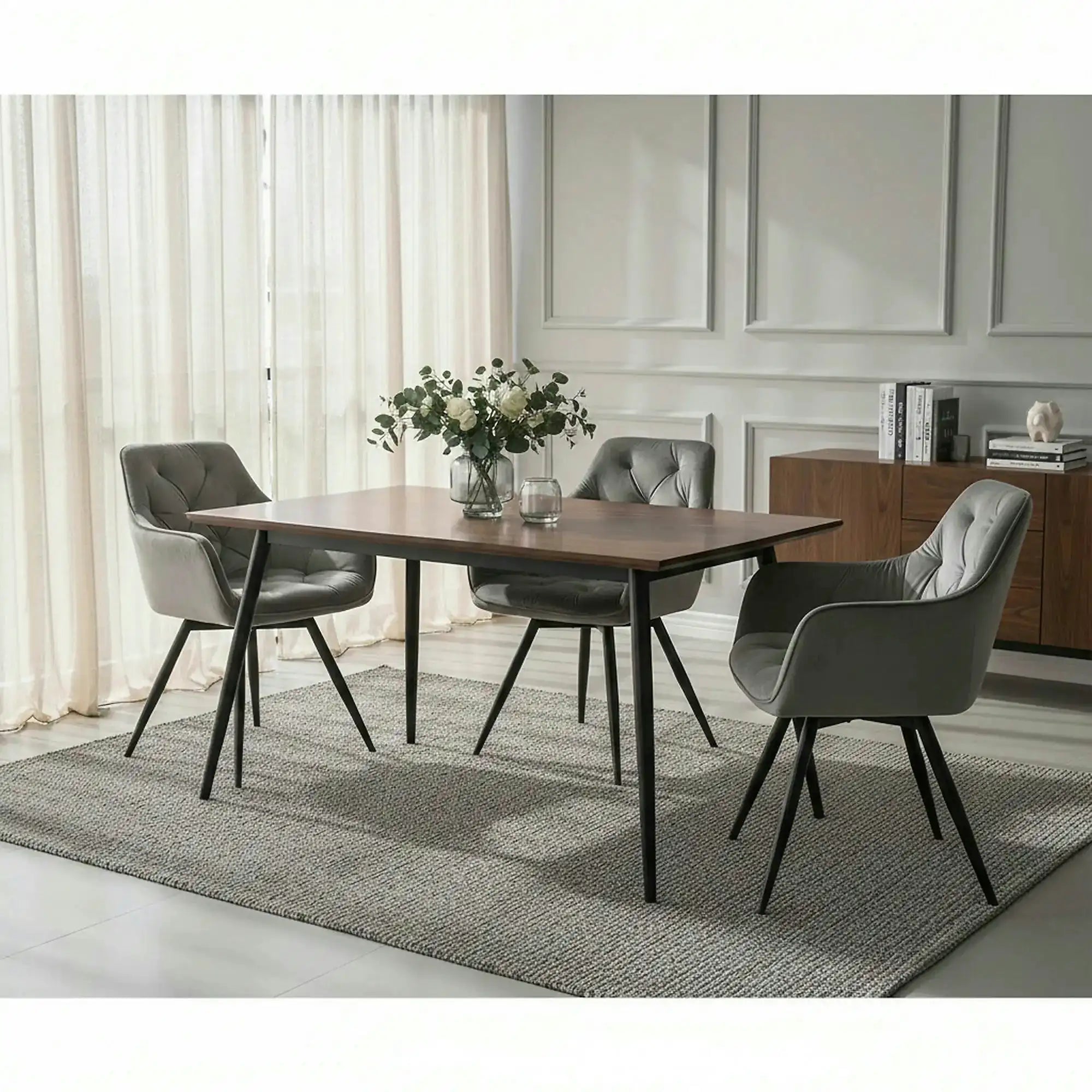Scaun MANGO, gri/negru, stofa catifelata/metal, 57x45x83 cm