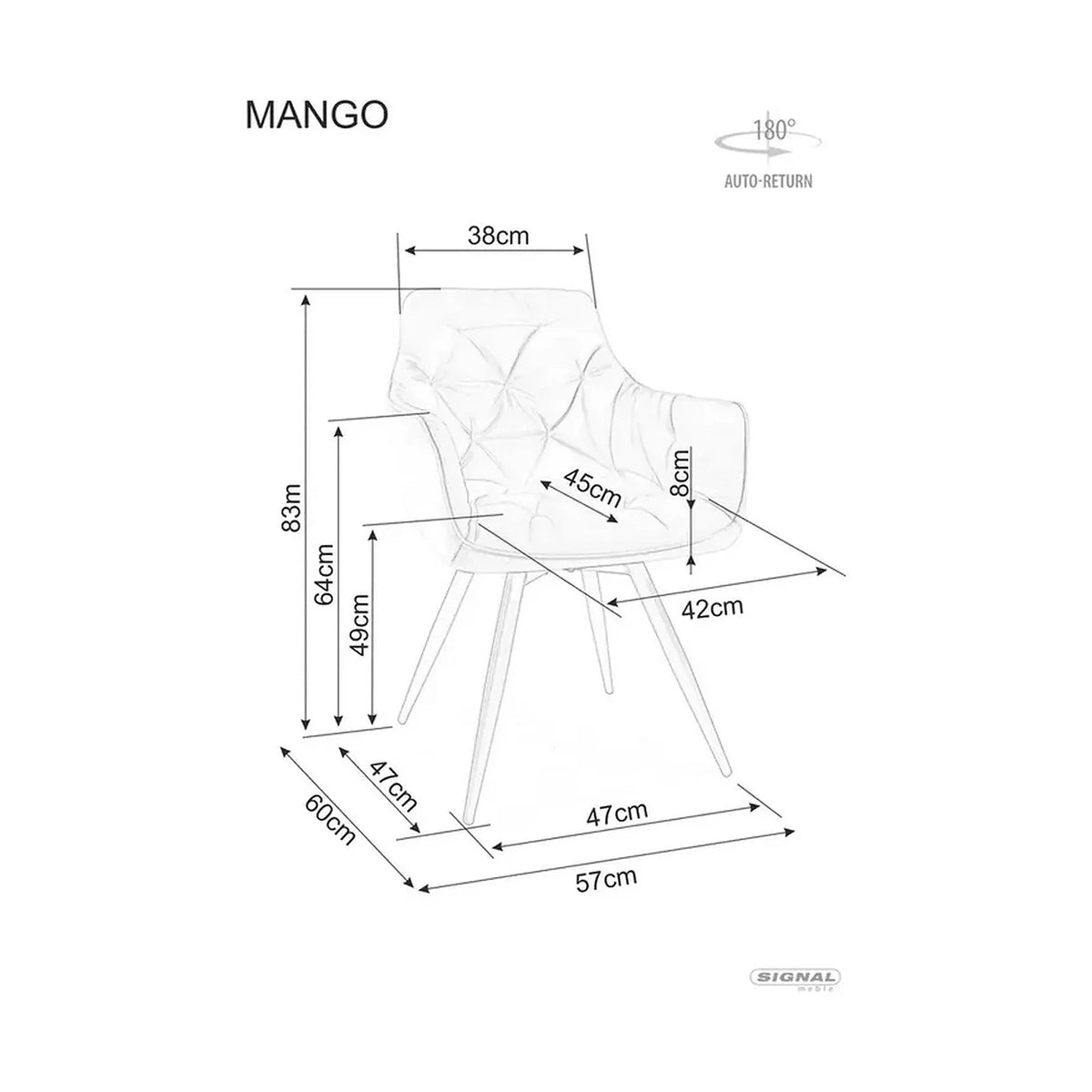 Scaun MANGO, gri/negru, stofa catifelata/metal, 57x45x83 cm