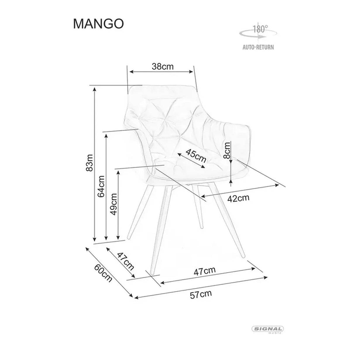 Scaun MANGO, verde maslin/negru, stofa catifelata/metal, 57x45x83 cm