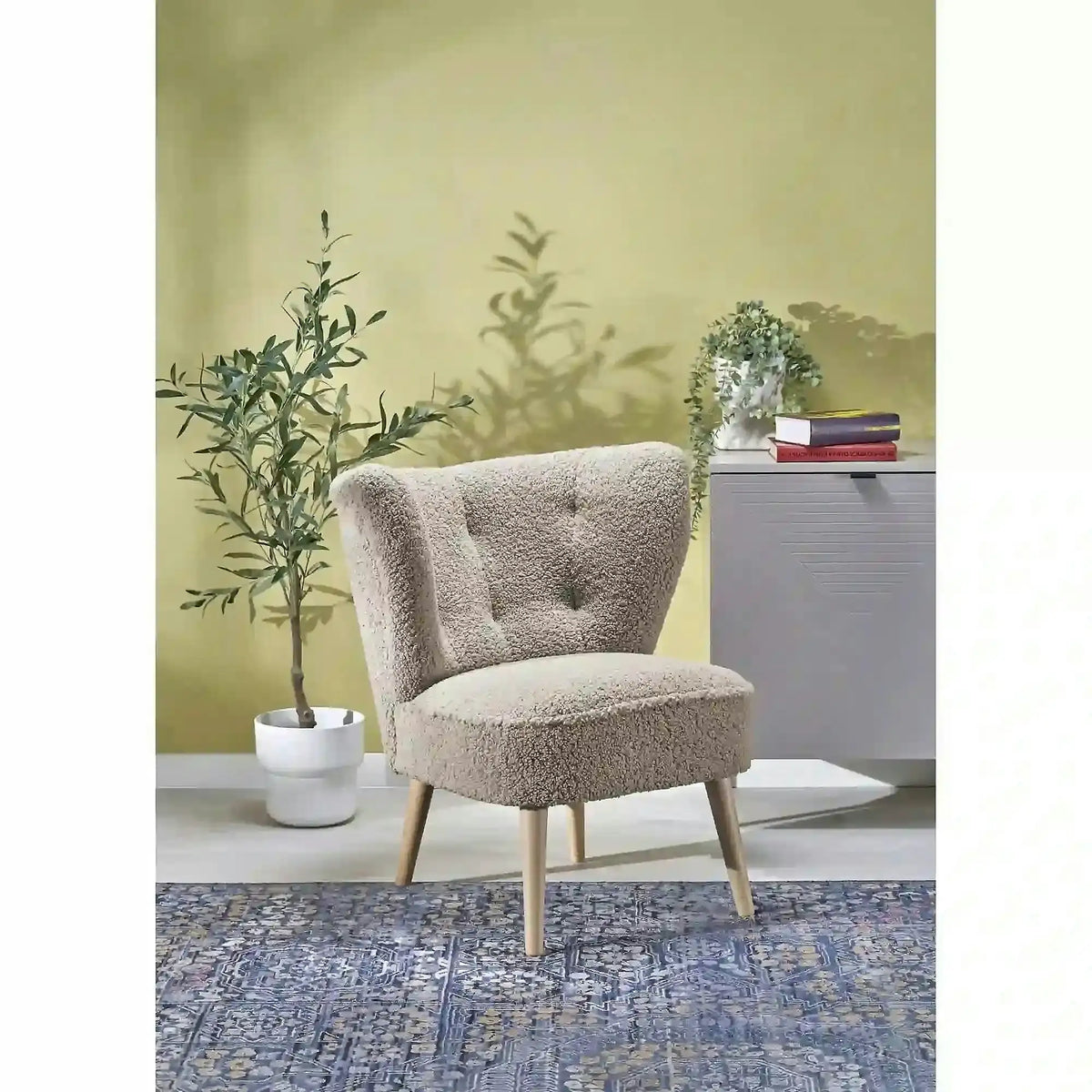 Scaun MOCCA, cappuccino - Sven 28, stofa buclata/lemn, 70x71x81 cm