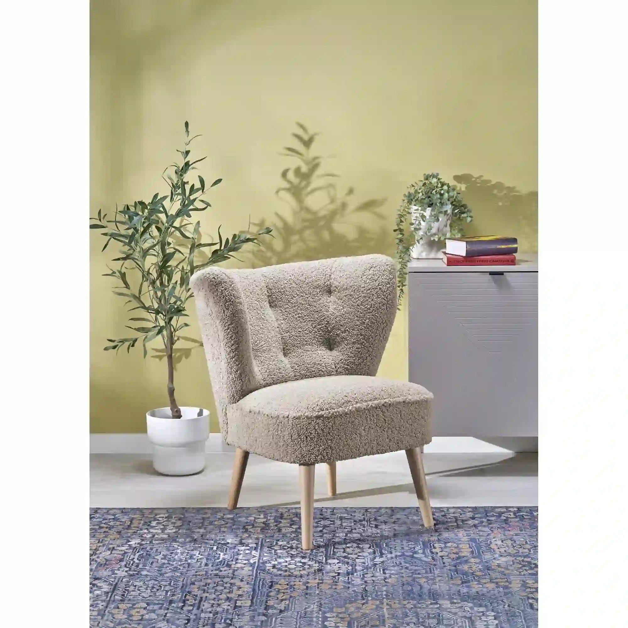 Scaun MOCCA, cappuccino - Sven 28, stofa buclata/lemn, 70x71x81 cm