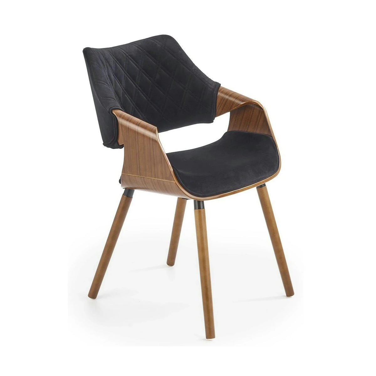 Scaun modern dining K396, negru/nuc, stofa catifelata/placaj, 56x55x77 cm