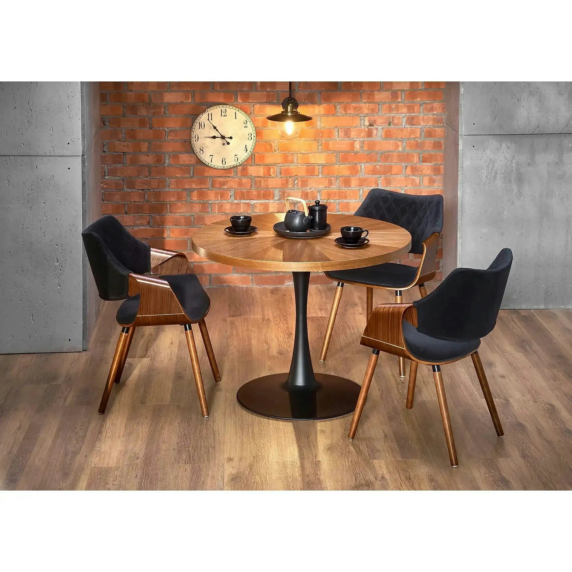 Scaun modern dining K396, negru/nuc, stofa catifelata/placaj, 56x55x77 cm