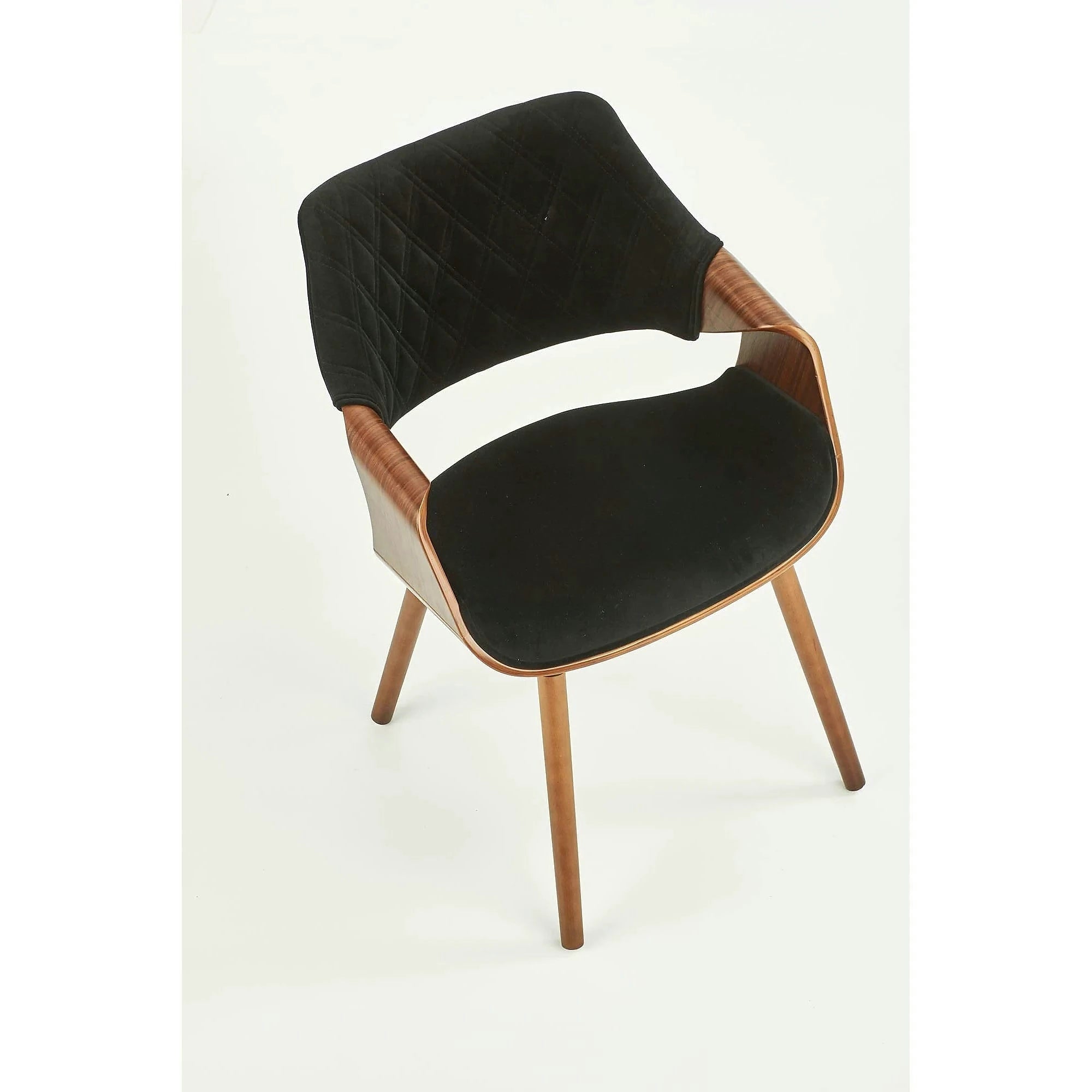 Scaun modern dining K396, negru/nuc, stofa catifelata/placaj, 56x55x77 cm
