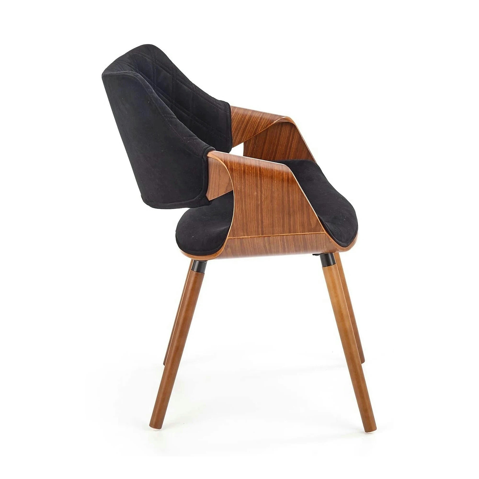 Scaun modern dining K396, negru/nuc, stofa catifelata/placaj, 56x55x77 cm