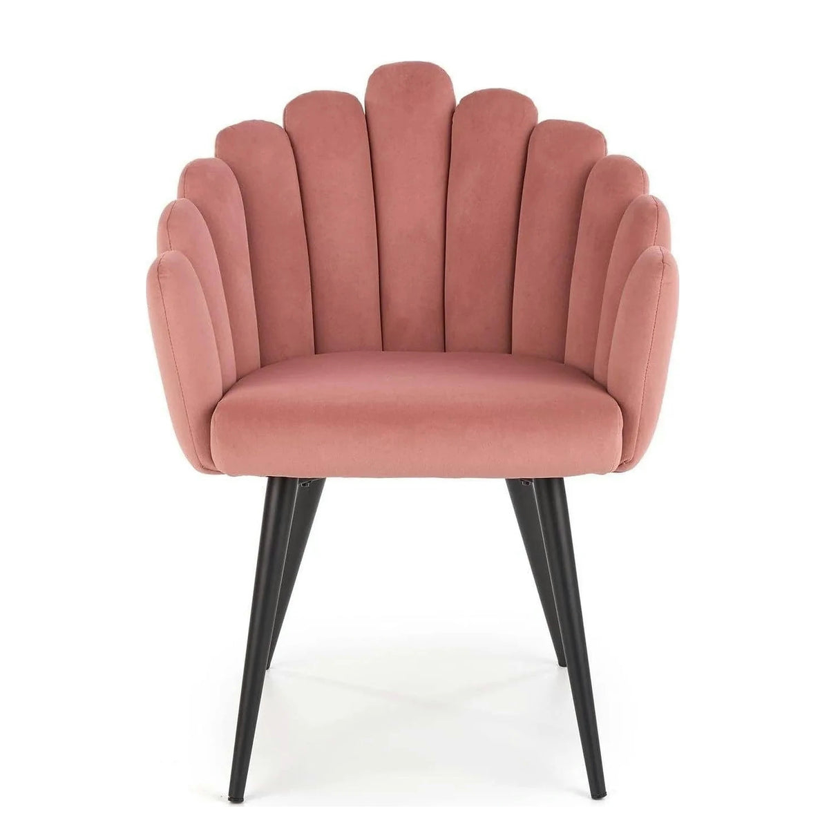 Scaun modern tapitat K410, roz/negru, stofa catifelat/metal, 65x62x85 cm