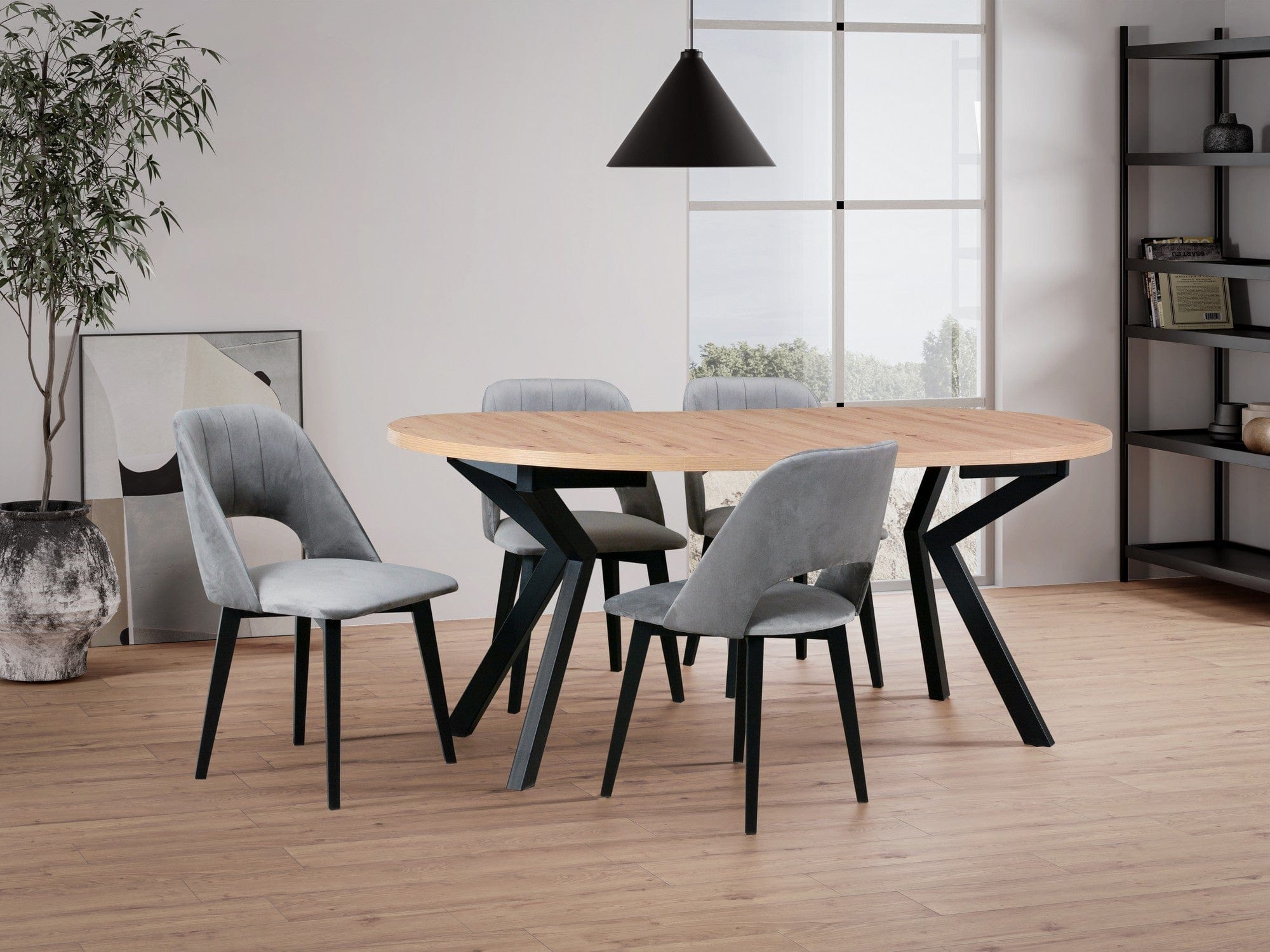 Scaun MONTI 4, negru/gri - Riviera 91, lemn de fag/stofa catifelata, 48x47x83 cm
