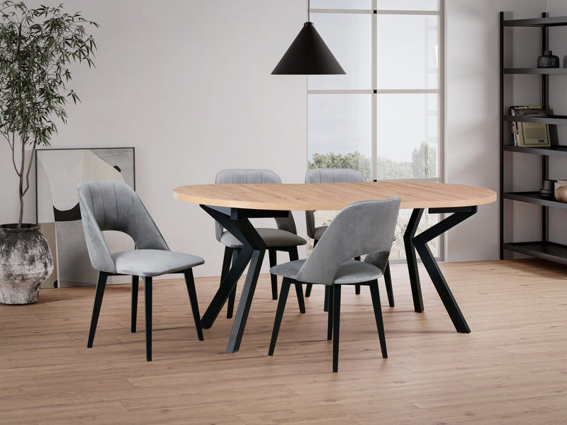 Scaun MONTI 4, negru/gri - Riviera 91, lemn de fag/stofa catifelata, 48x47x83 cm