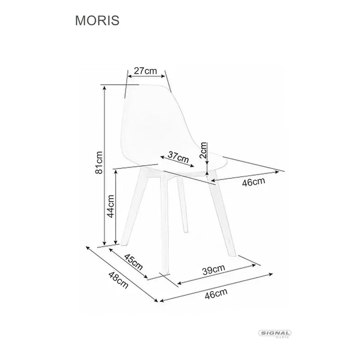 Scaun Moris, negru/stejar, plastic/lemn de fag, 46X38X85 cm
