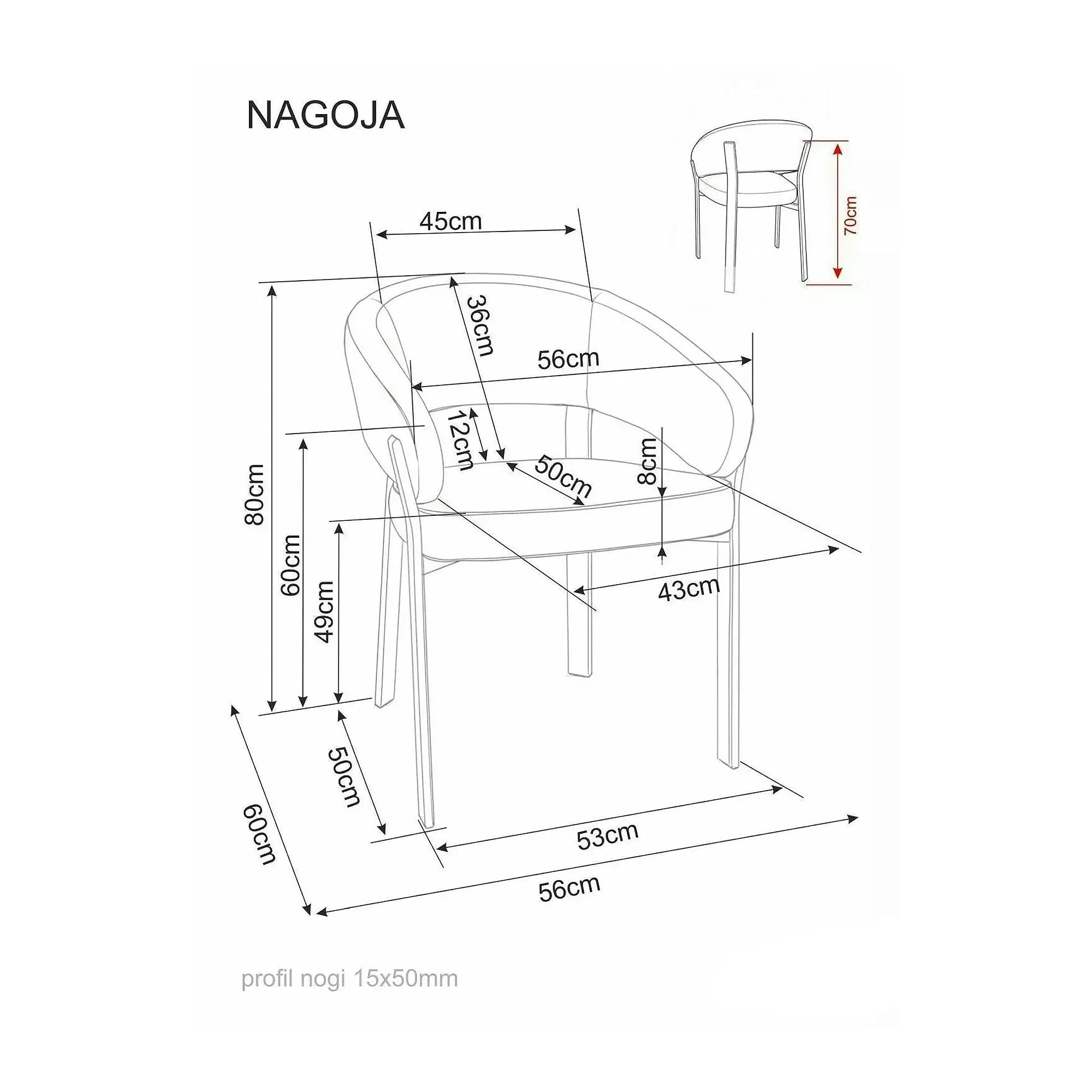 Scaun NAGOJA, gri/negru, stofă clasică/metal, 56x50x80 cm