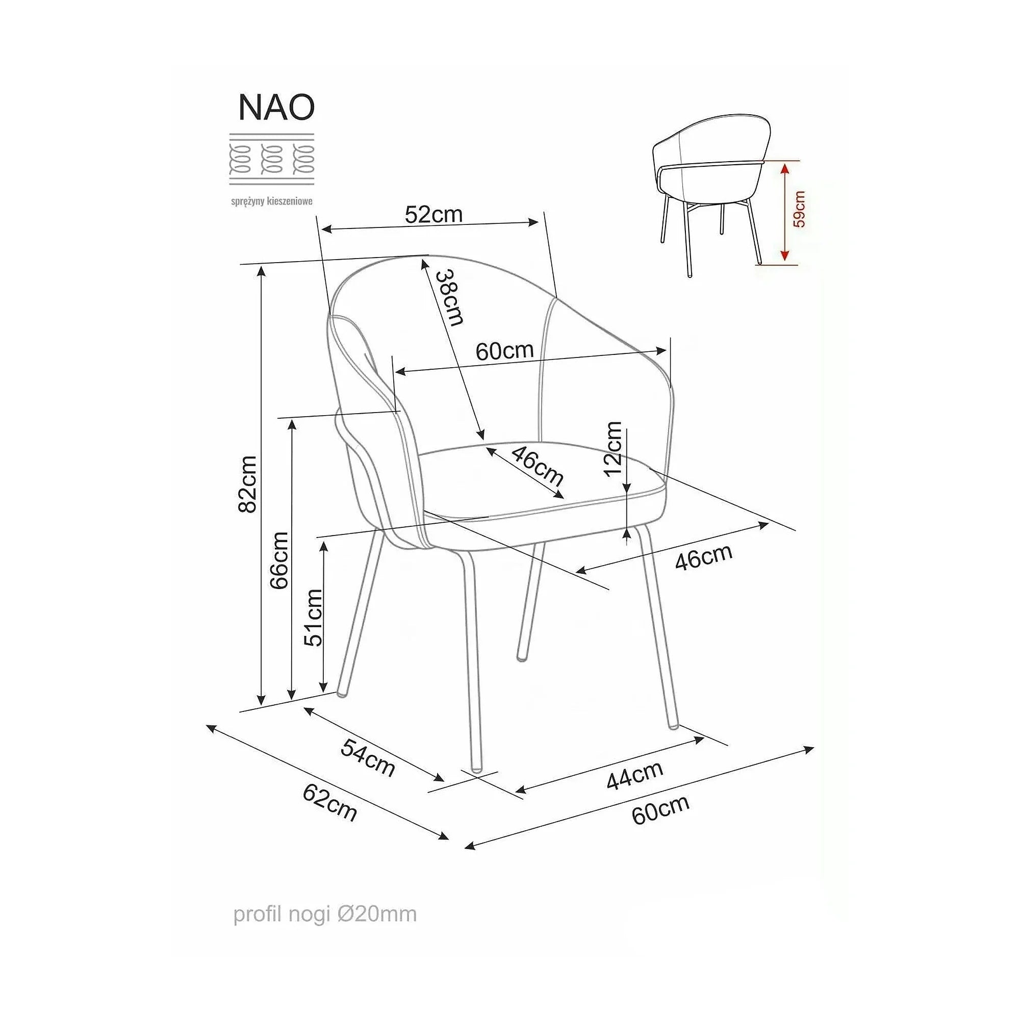 Scaun NAO, bej/negru, stofă/metal, 60x46x82 cm