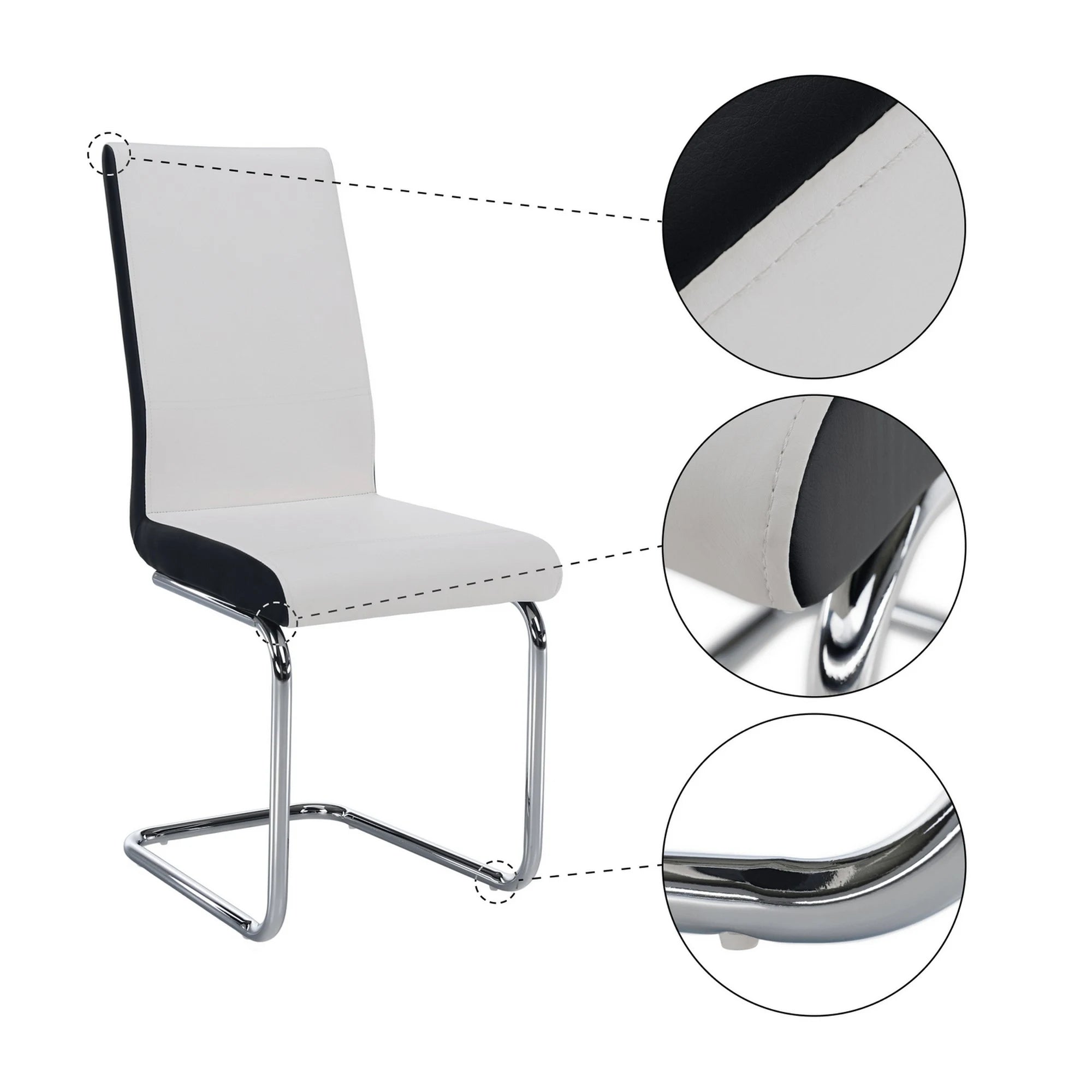 Scaun NEANA, alb/negru/crom, piele ecologica/metal, 42x42x98 cm