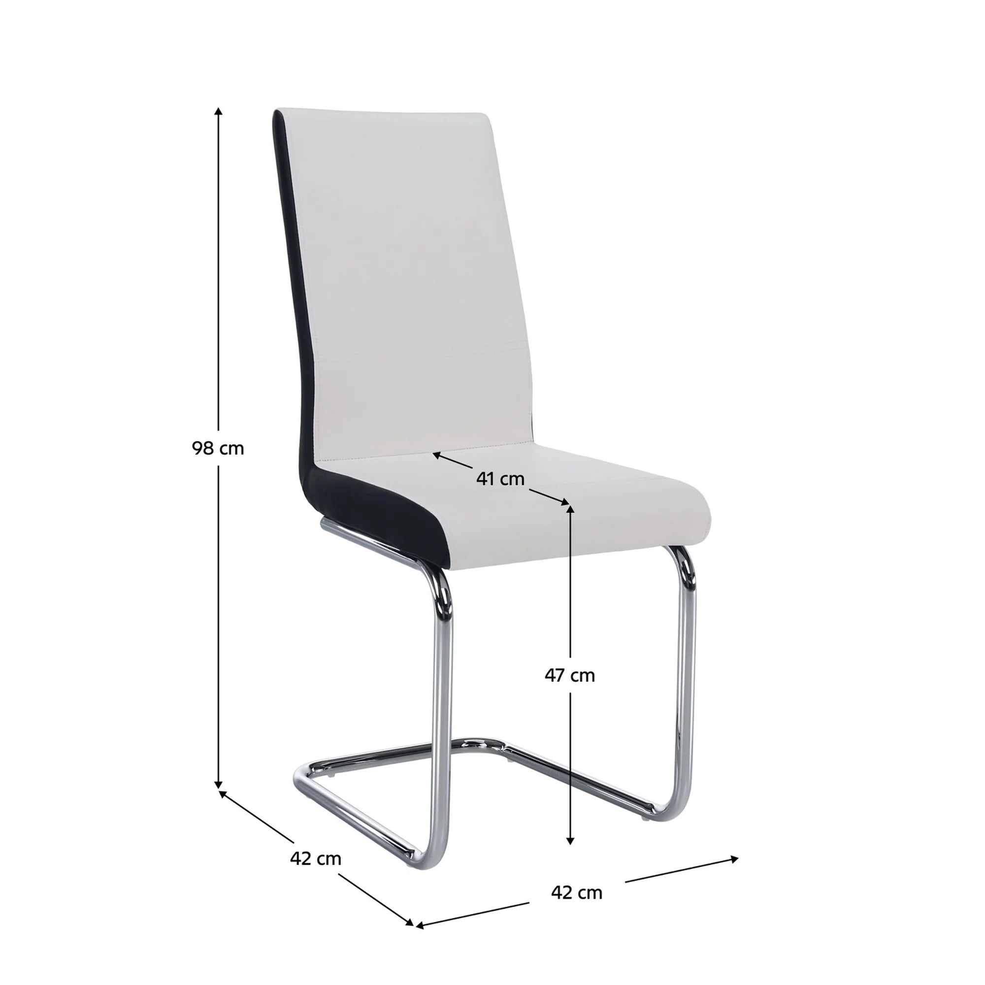 Scaun NEANA, alb/negru/crom, piele ecologica/metal, 42x42x98 cm