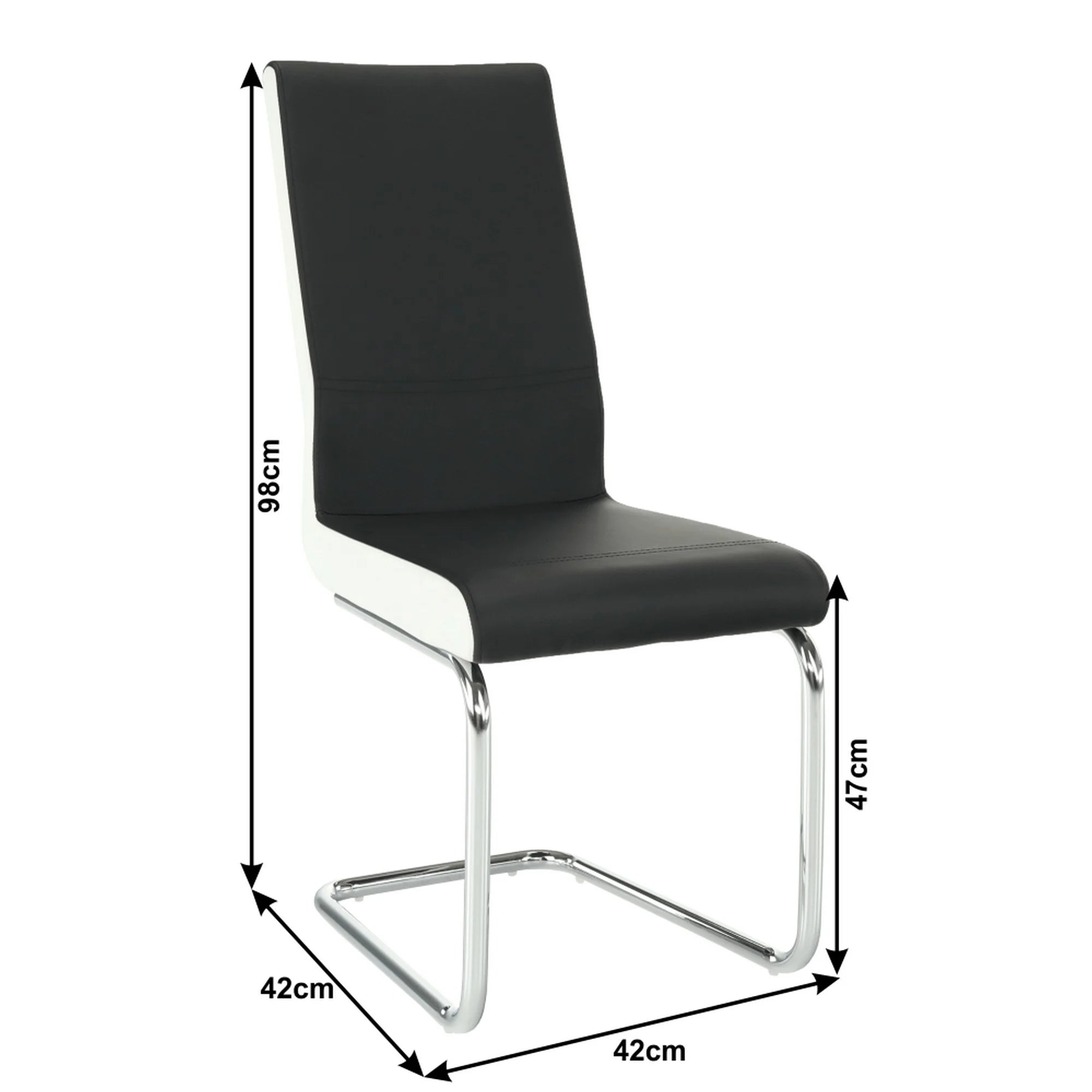 Scaun NEANA, negru/alb/crom, piele ecologica/metal, 42x42x98 cm