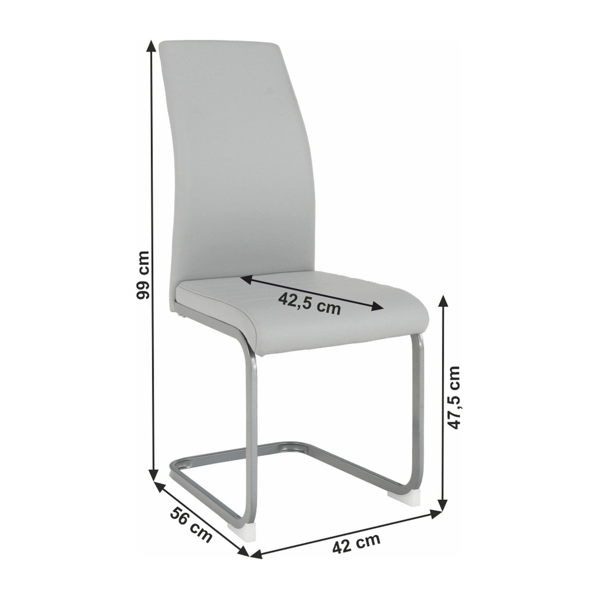 Scaun NOBATA, gri deschis, piele ecologica/metal, 42x56x99 cm
