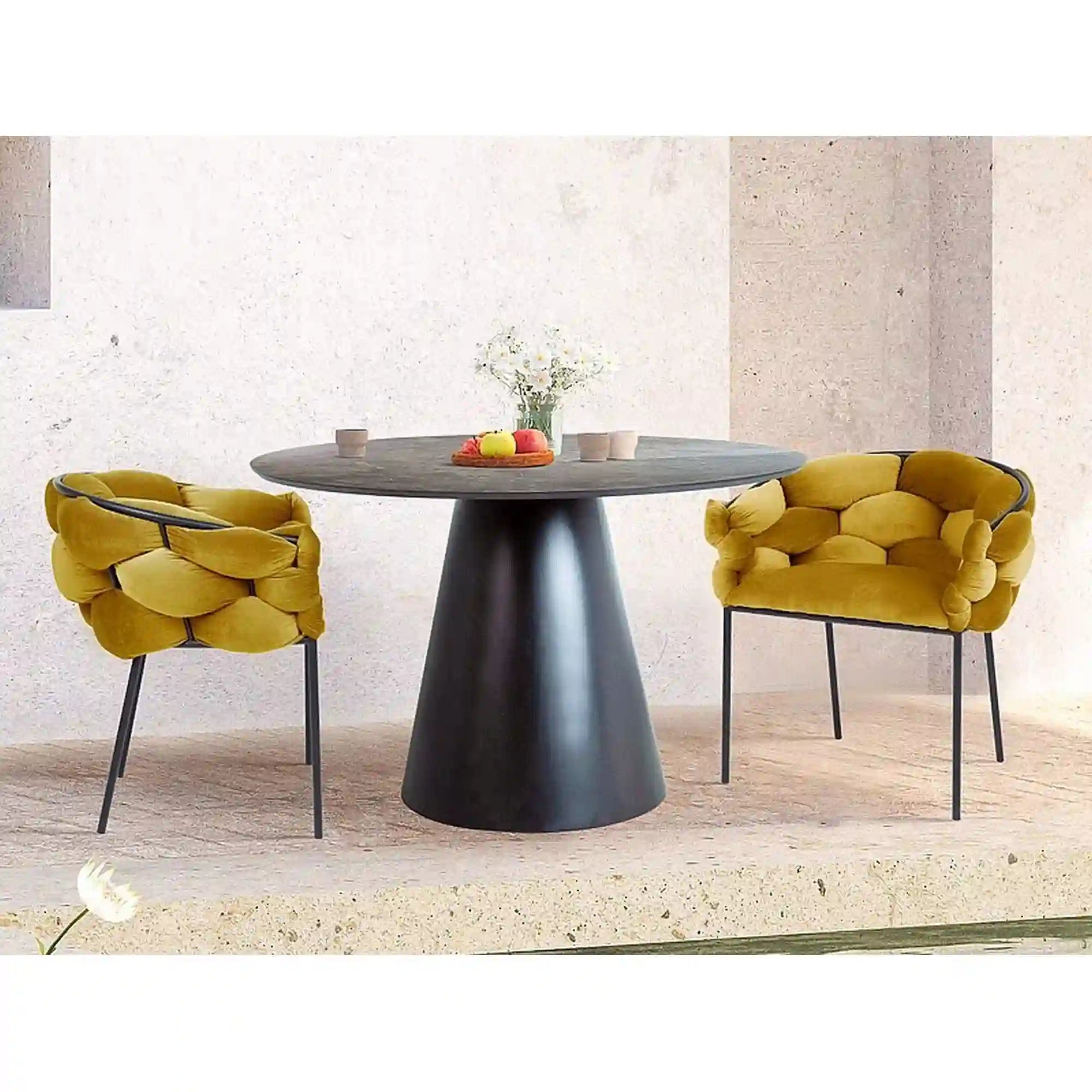 Scaun NORTE, galben mustar/negru, stofa catifelata/metal, 76x40x75 cm