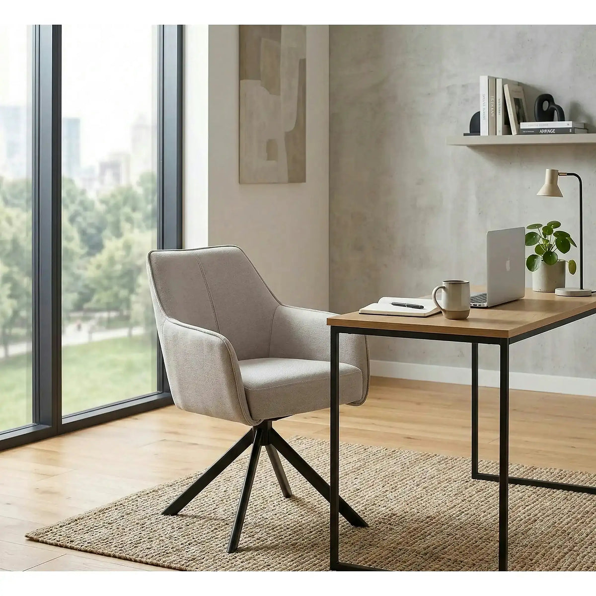 Scaun NOTTI, bej deschis/negru, stofa clasica/metal, 55x62x83 cm