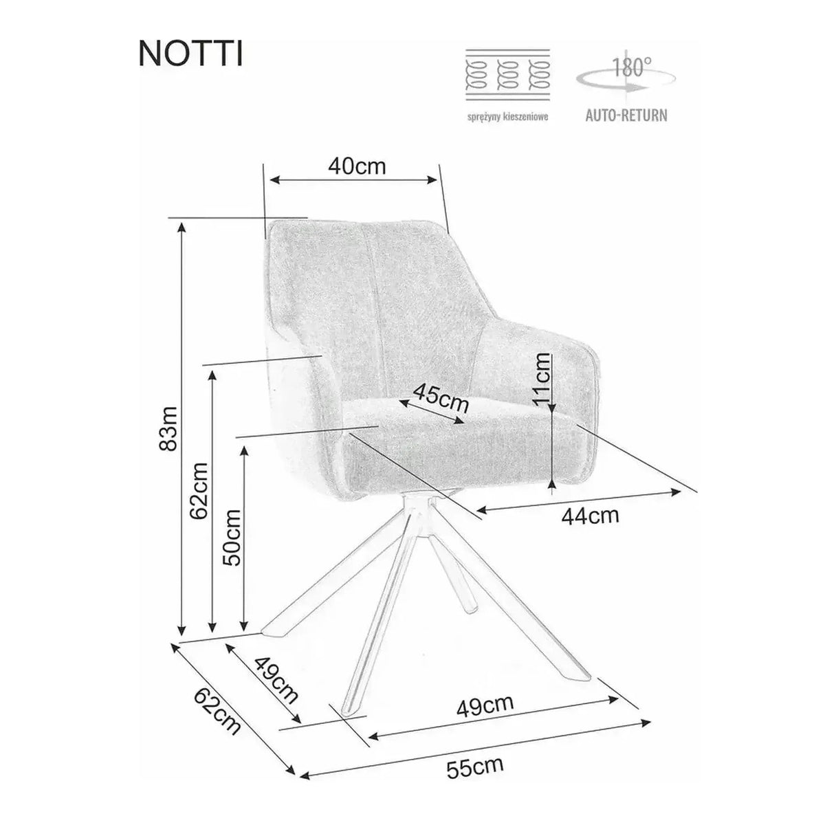 Scaun NOTTI, bej deschis/negru, stofa clasica/metal, 55x62x83 cm
