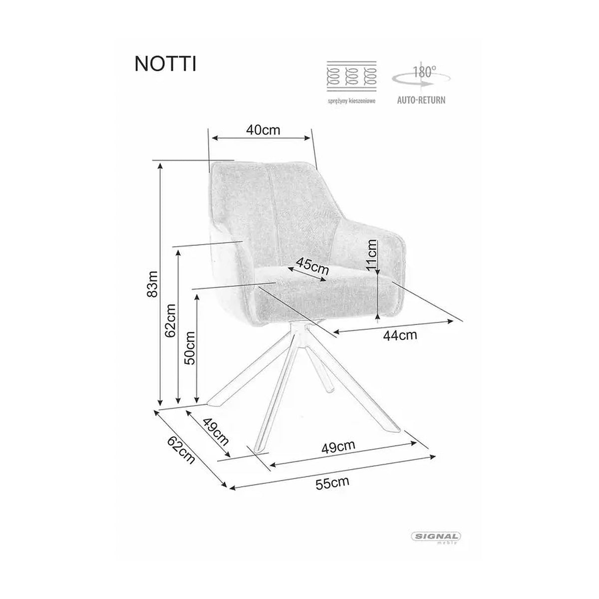 Scaun NOTTI, gri/negru, stofa clasica/metal, 55x45x83 cm