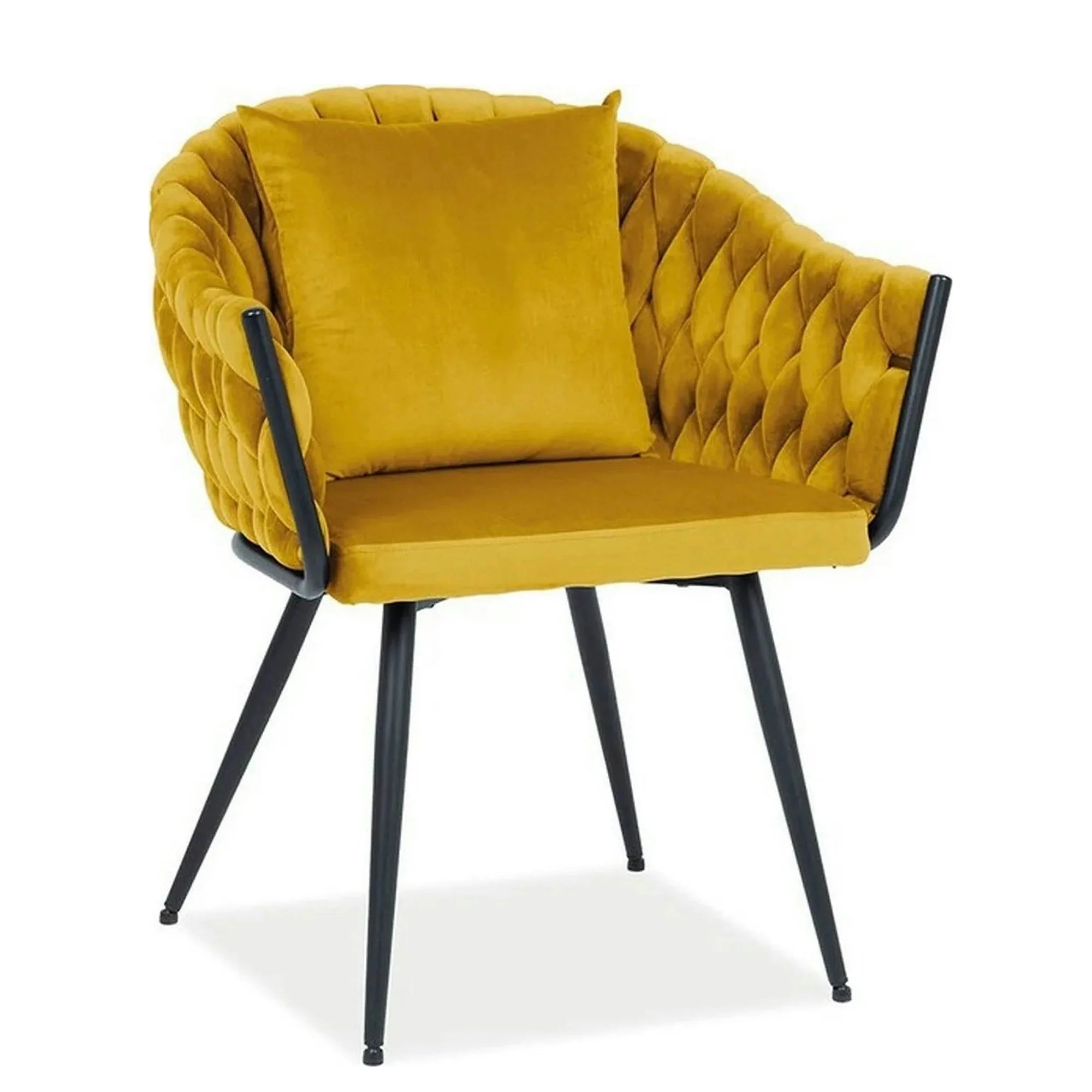 Scaun NUVO, galben mustar/negru, stofa catifelata/metal, 62x47x86 cm