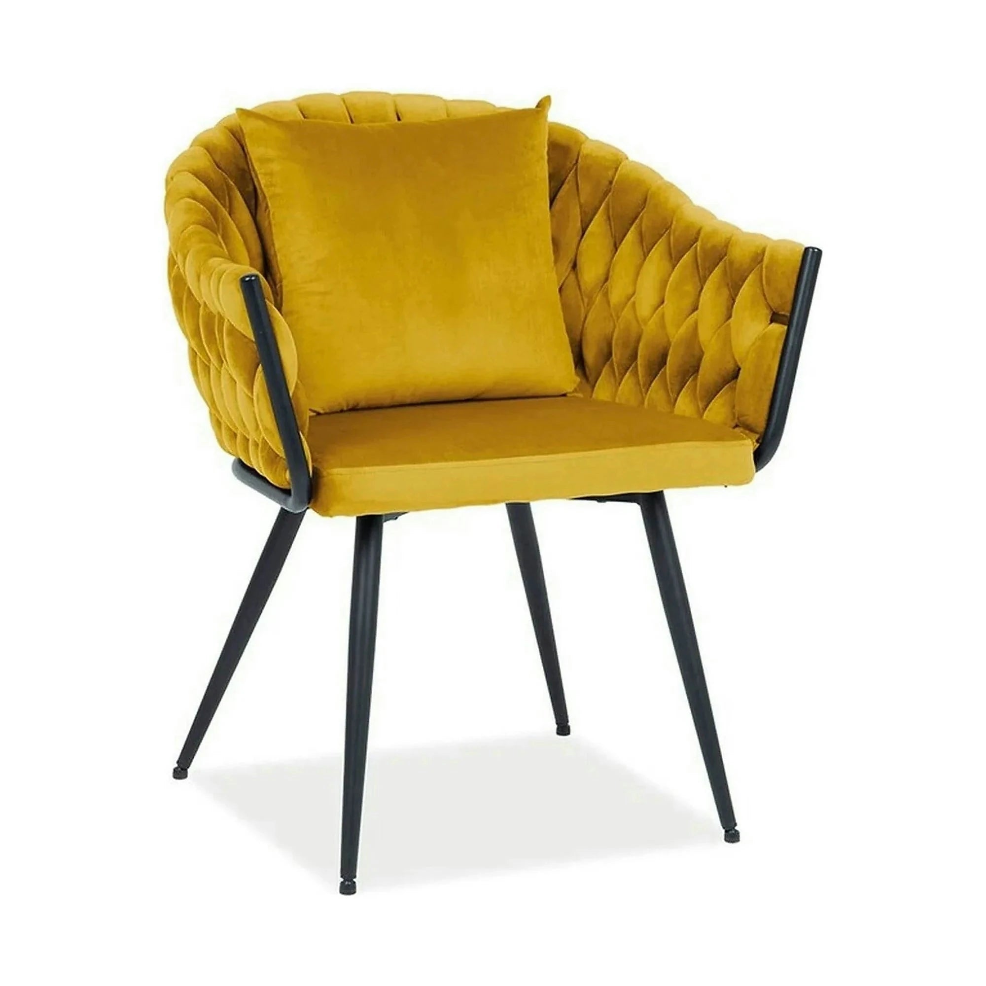 Scaun NUVO, galben mustar/negru, stofa catifelata/metal, 62x47x86 cm