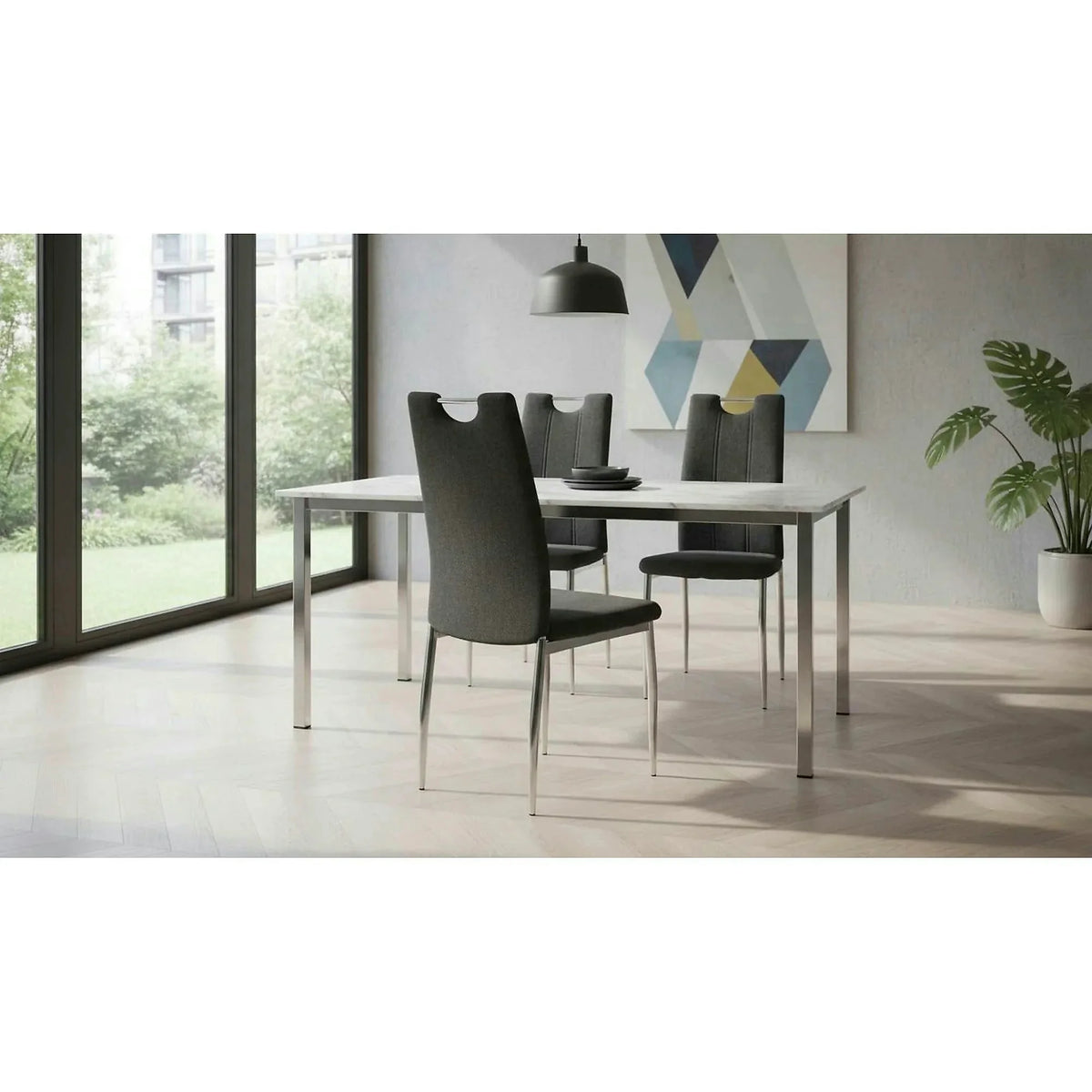 Scaun OLIVA NEW, gri maroniu/crom, textil/metal, 42x52x97 cm