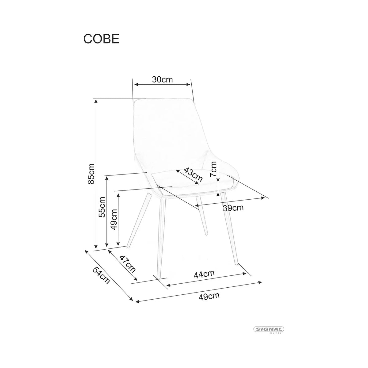 Scaun pentru living COBE, bej/negru, stofa catifelata/metal, 49x43x85 cm