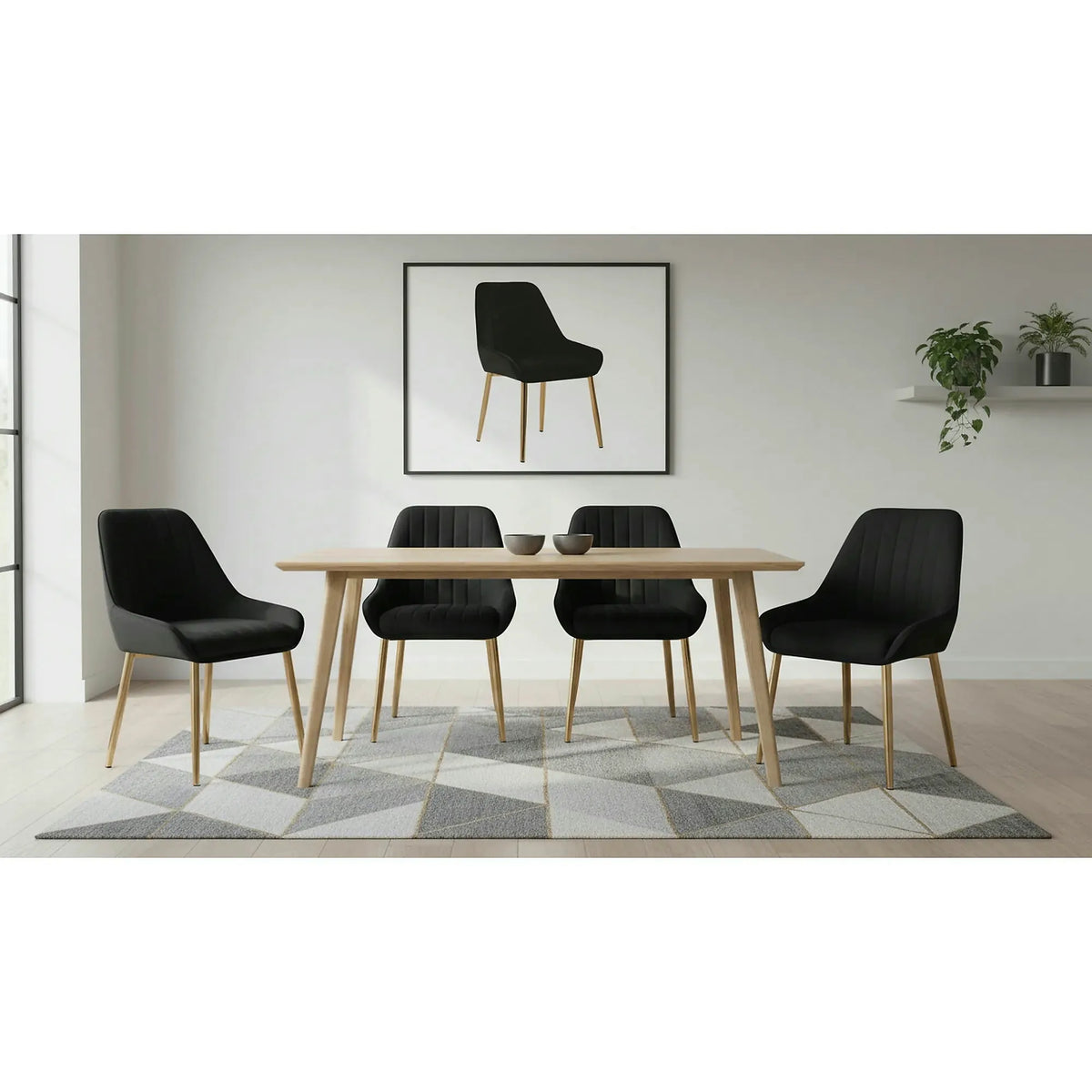 Scaun PERLIA, negru/auriu, stofa catifelata/metal, 56x62x89 cm