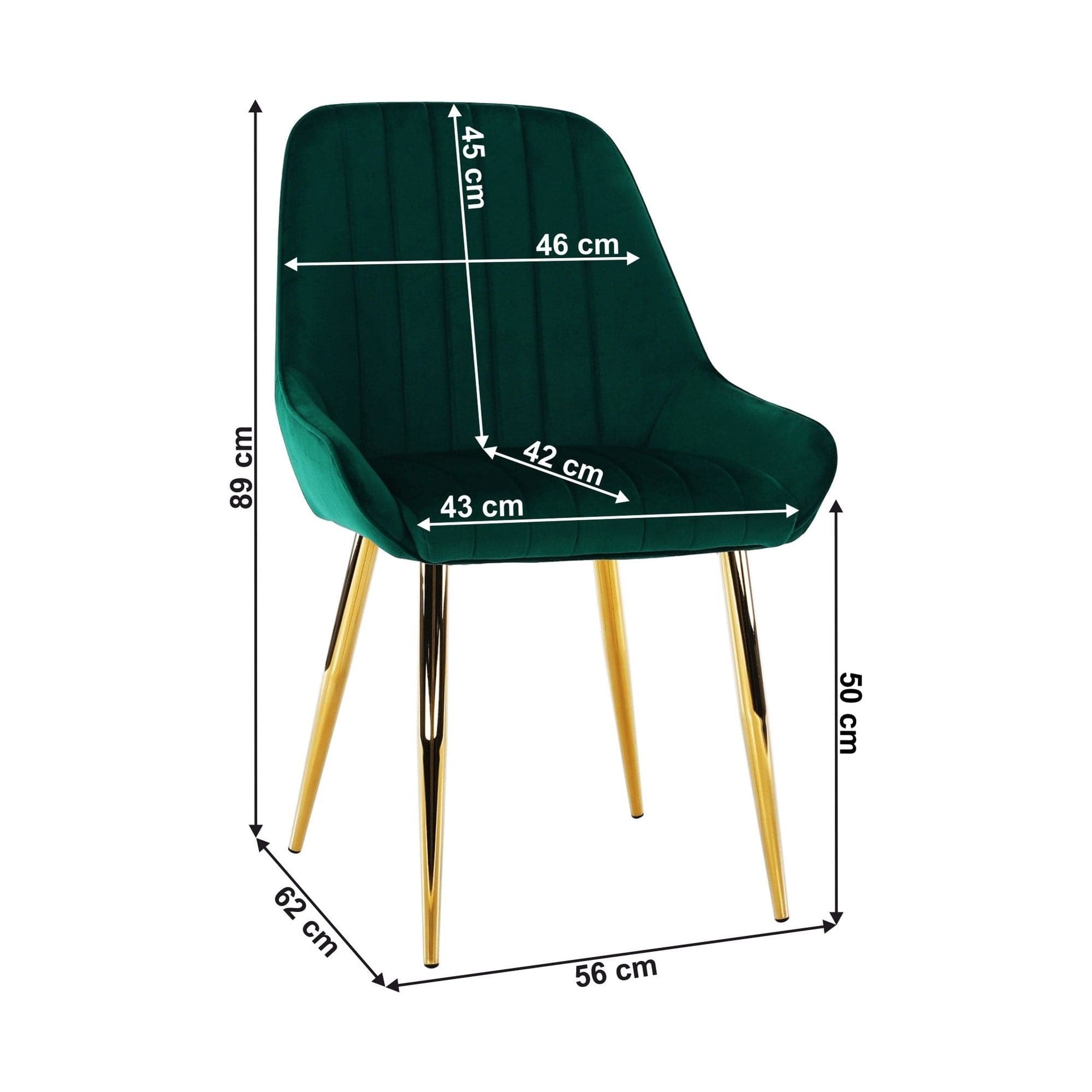 Scaun PERLIA, verde smarald, stofa catifelata/crom auriu, 56x62x89 cm