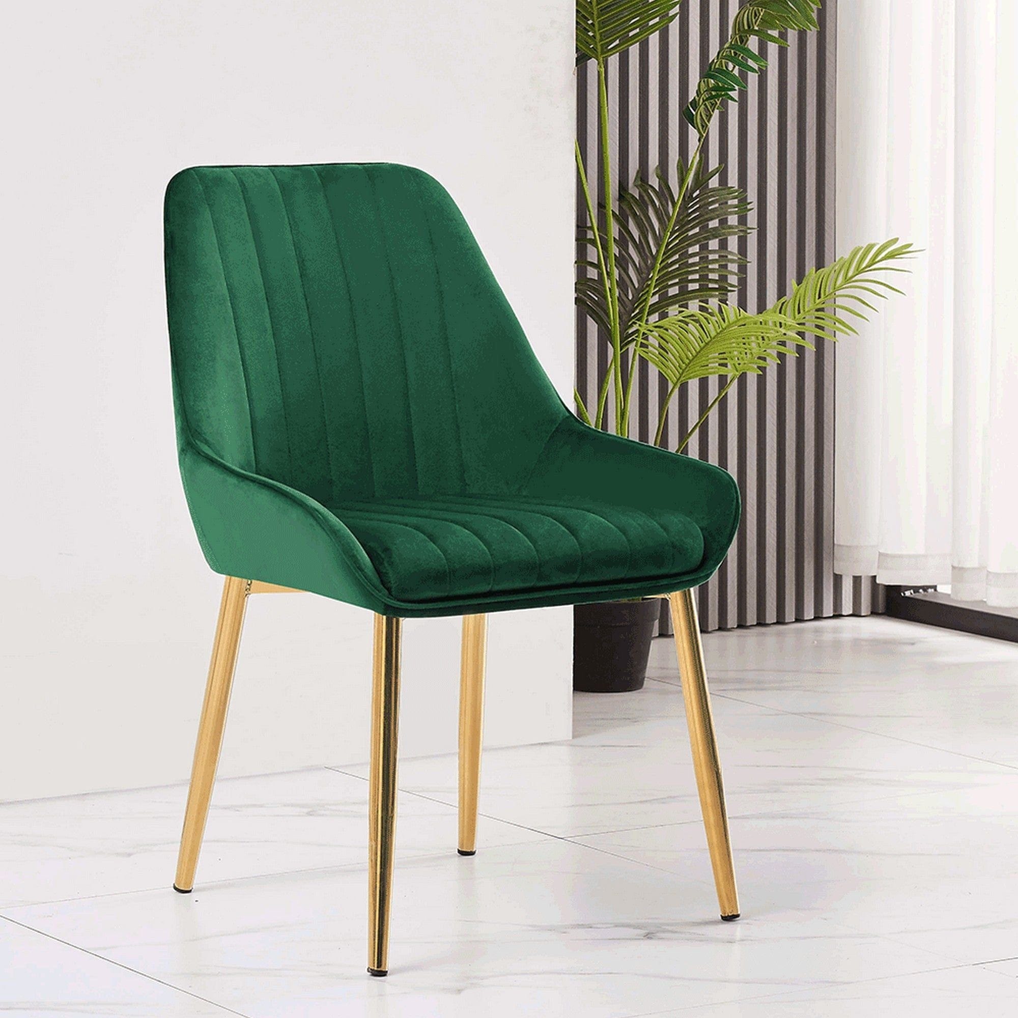 Scaun PERLIA, verde smarald, stofa catifelata/crom auriu, 56x62x89 cm