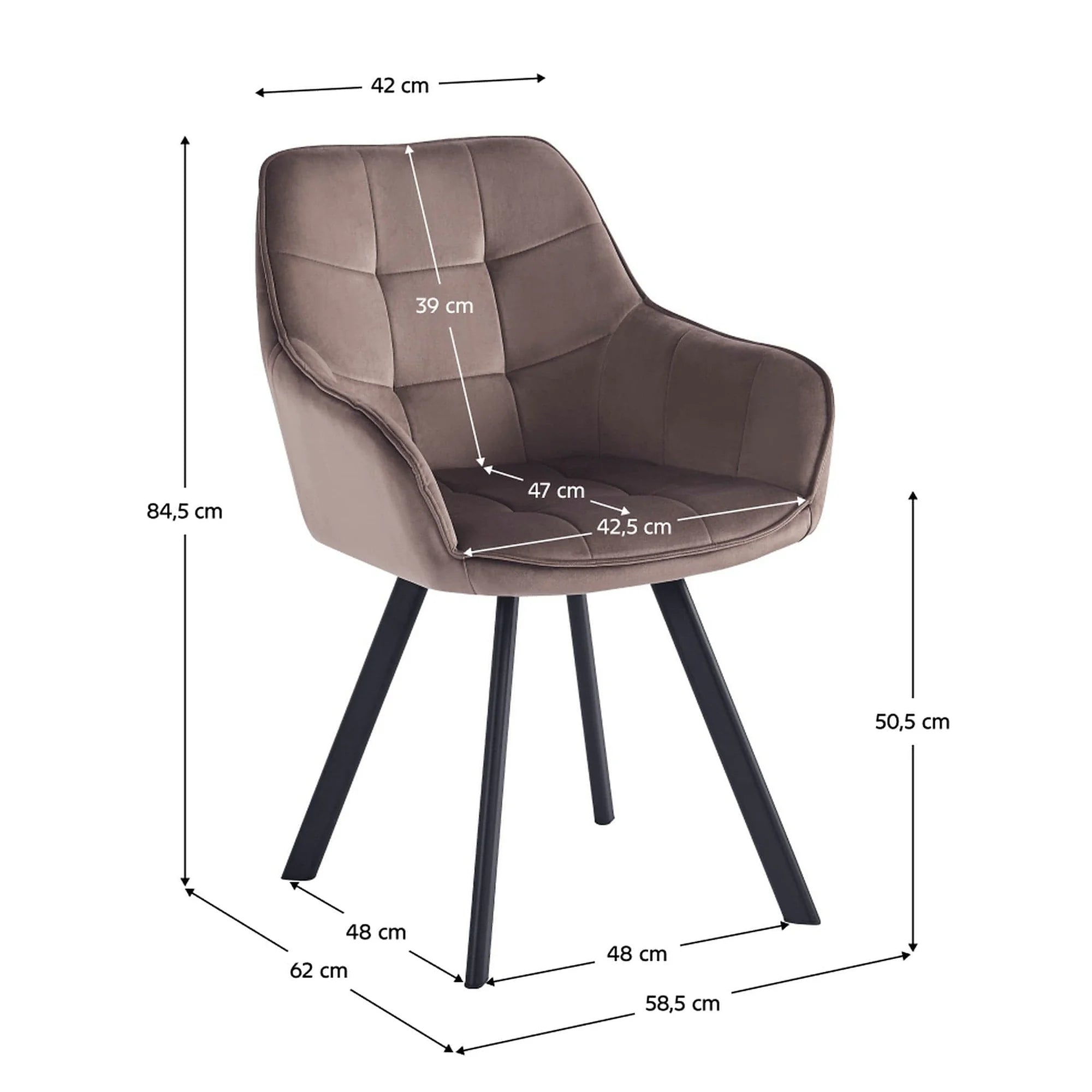 Scaun PETIN, stofa catifelata gri - Bluvel 38, 59x62x85 cm