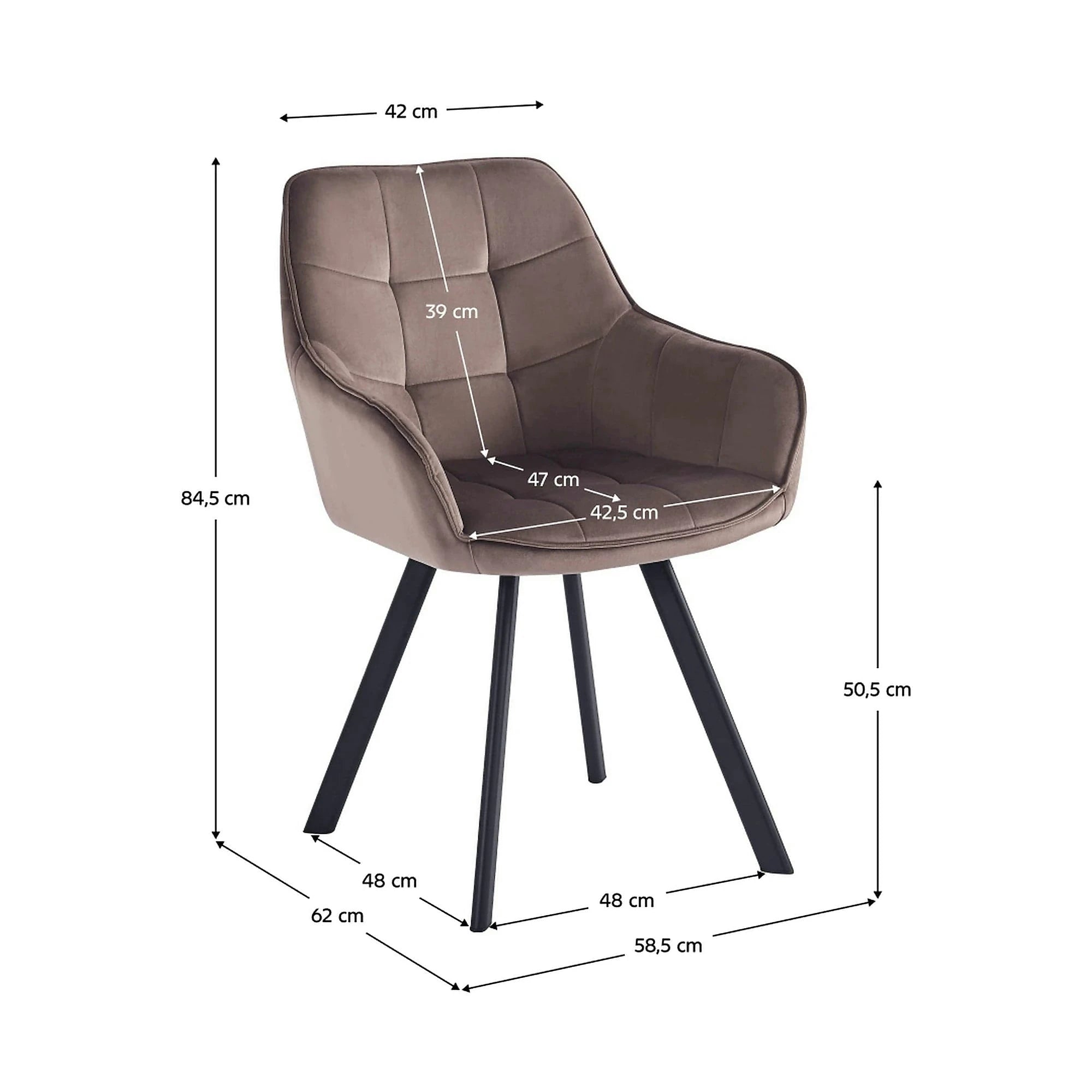 Scaun PETIN, stofa catifelata gri - Bluvel 38, 59x62x85 cm
