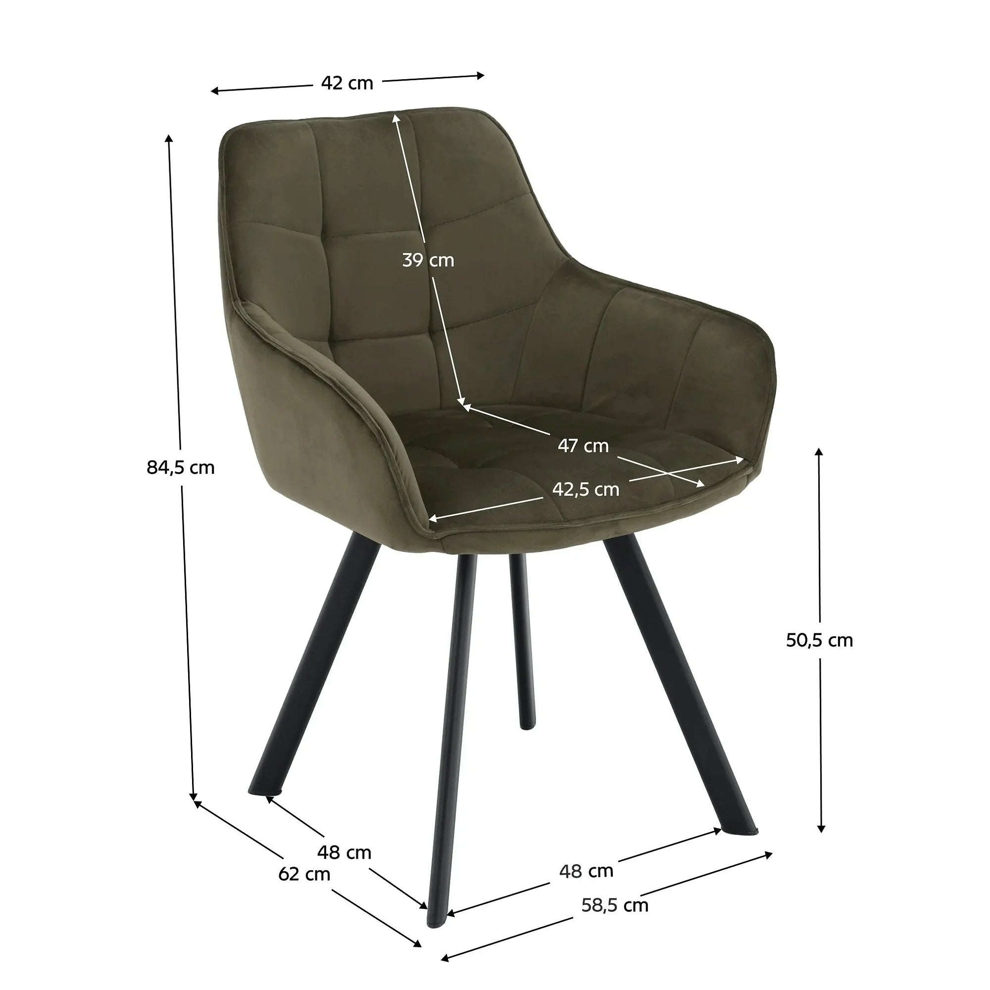 Scaun PETIN, stofa catifelata verde - Bluvel 77, 59x62x85 cm