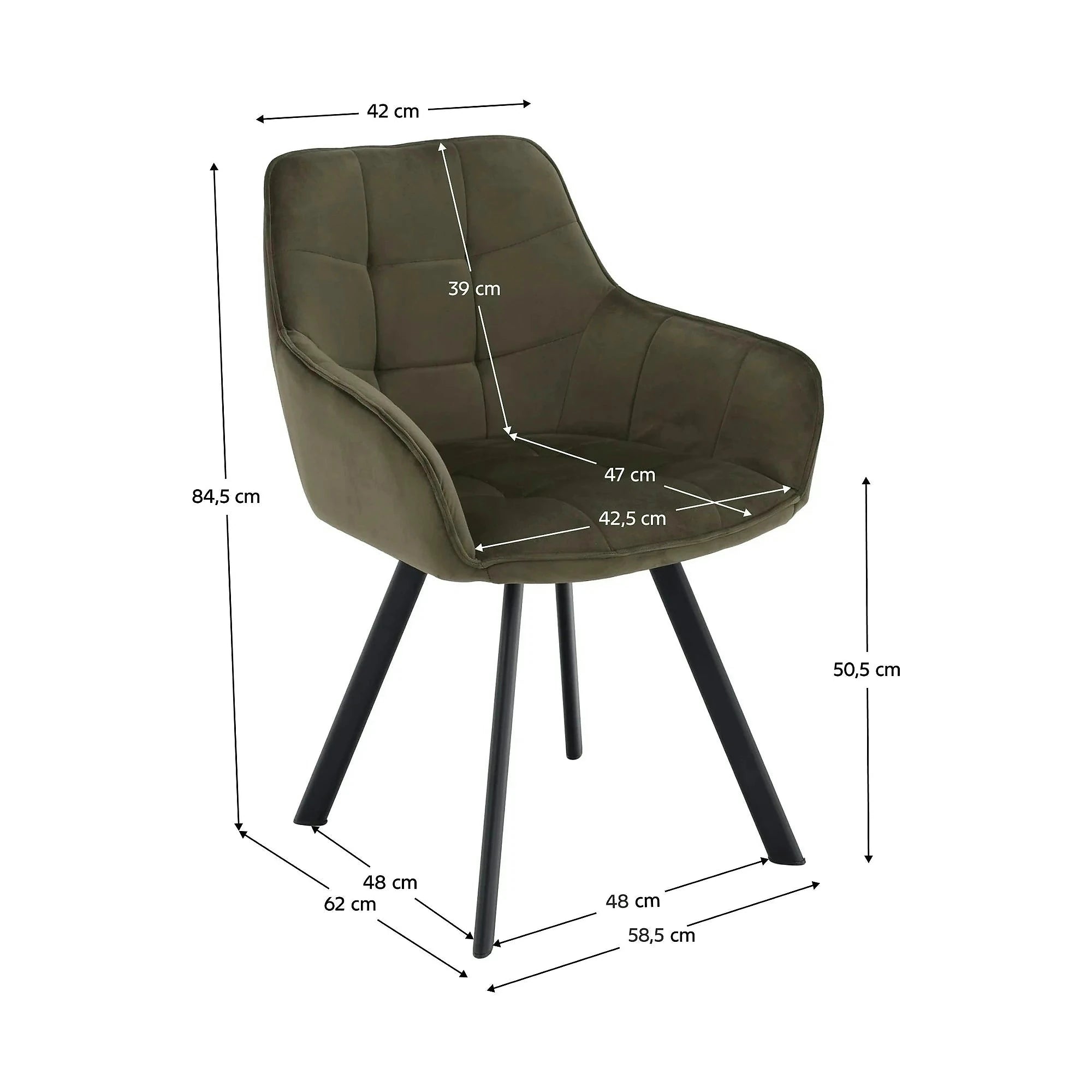 Scaun PETIN, stofa catifelata verde - Bluvel 77, 59x62x85 cm