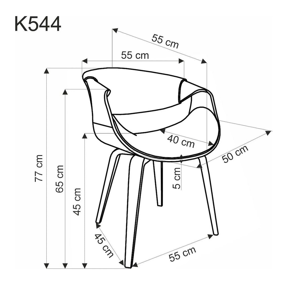 Scaun picioare lemn K544, negru/nuc, piele ecologica/placaj, 55x55x77 cm