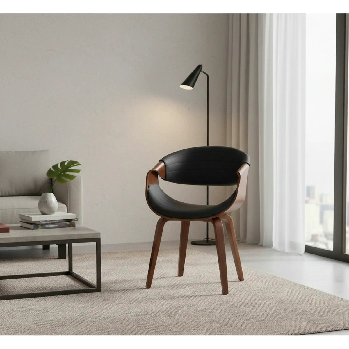 Scaun picioare lemn K544, negru/nuc, piele ecologica/placaj, 55x55x77 cm