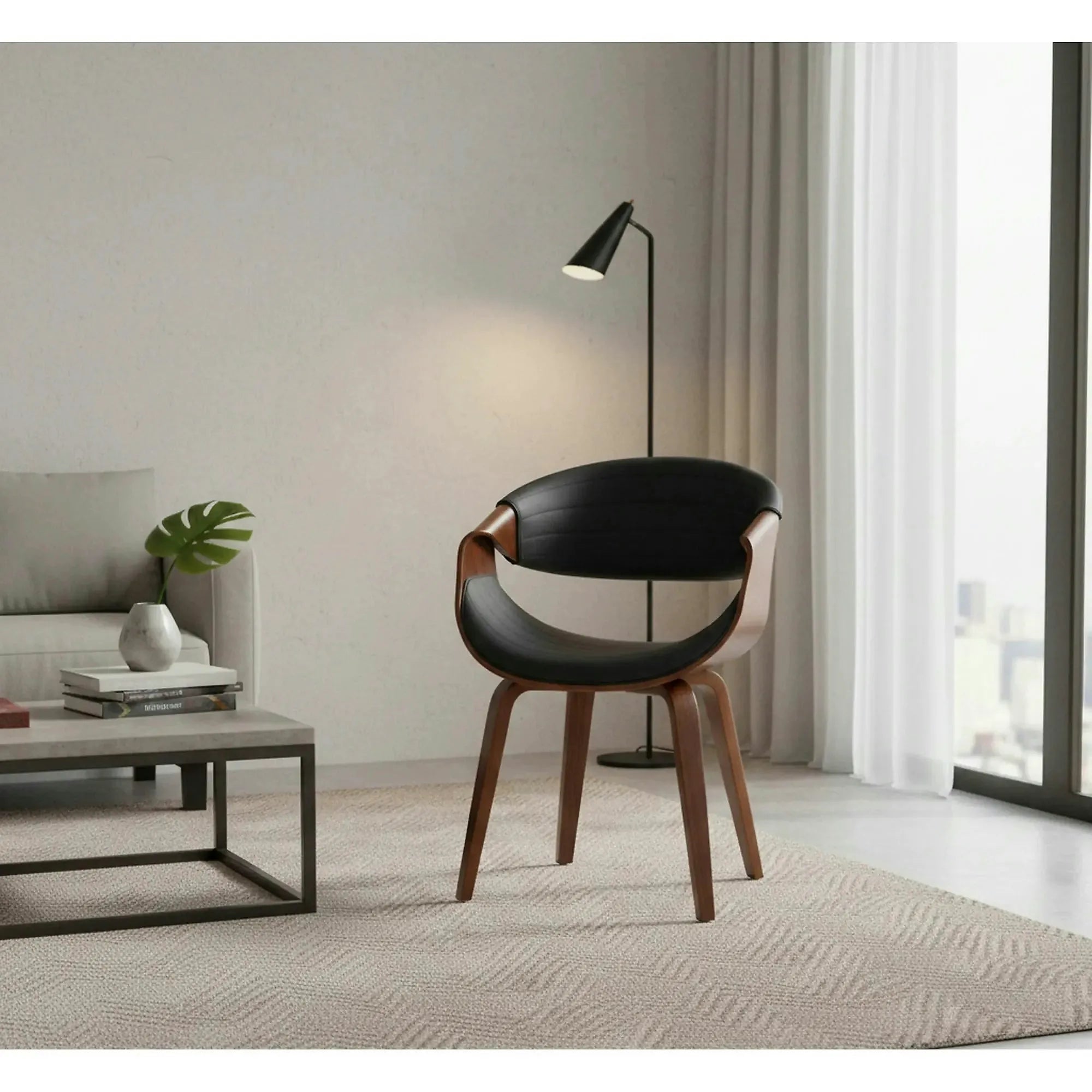 Scaun picioare lemn K544, negru/nuc, piele ecologica/placaj, 55x55x77 cm