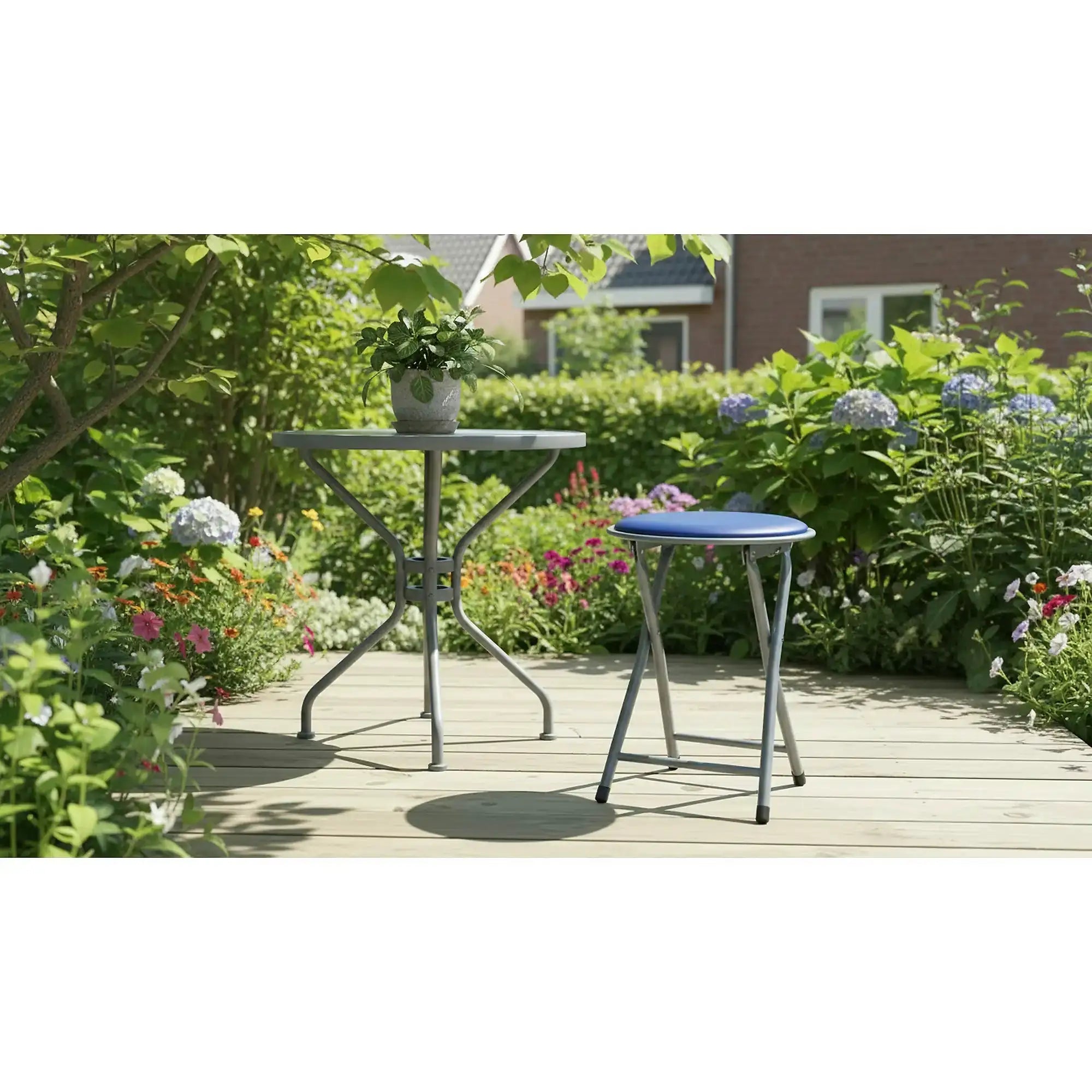 Scaun pliabil IRMA, albastru/argintiu, metal/piele ecologica, 30x45 cm
