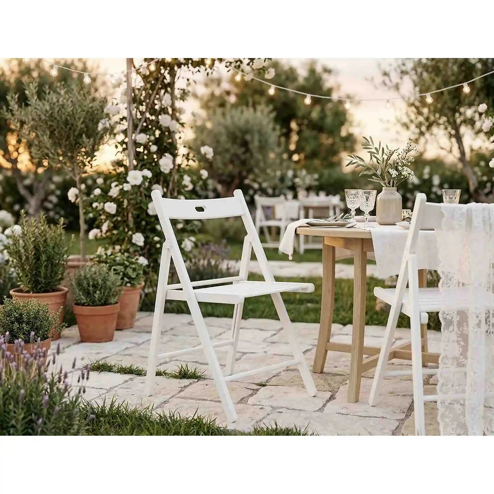 Scaun pliant SMART ll, alb, lemn, 43x40x78 cm