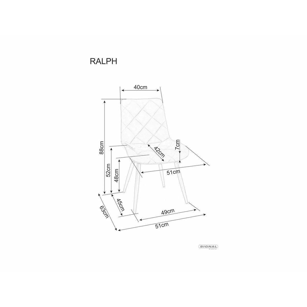 Scaun RALPH, gri/negru, stofă catifelată/metal, 44x42x94 cm