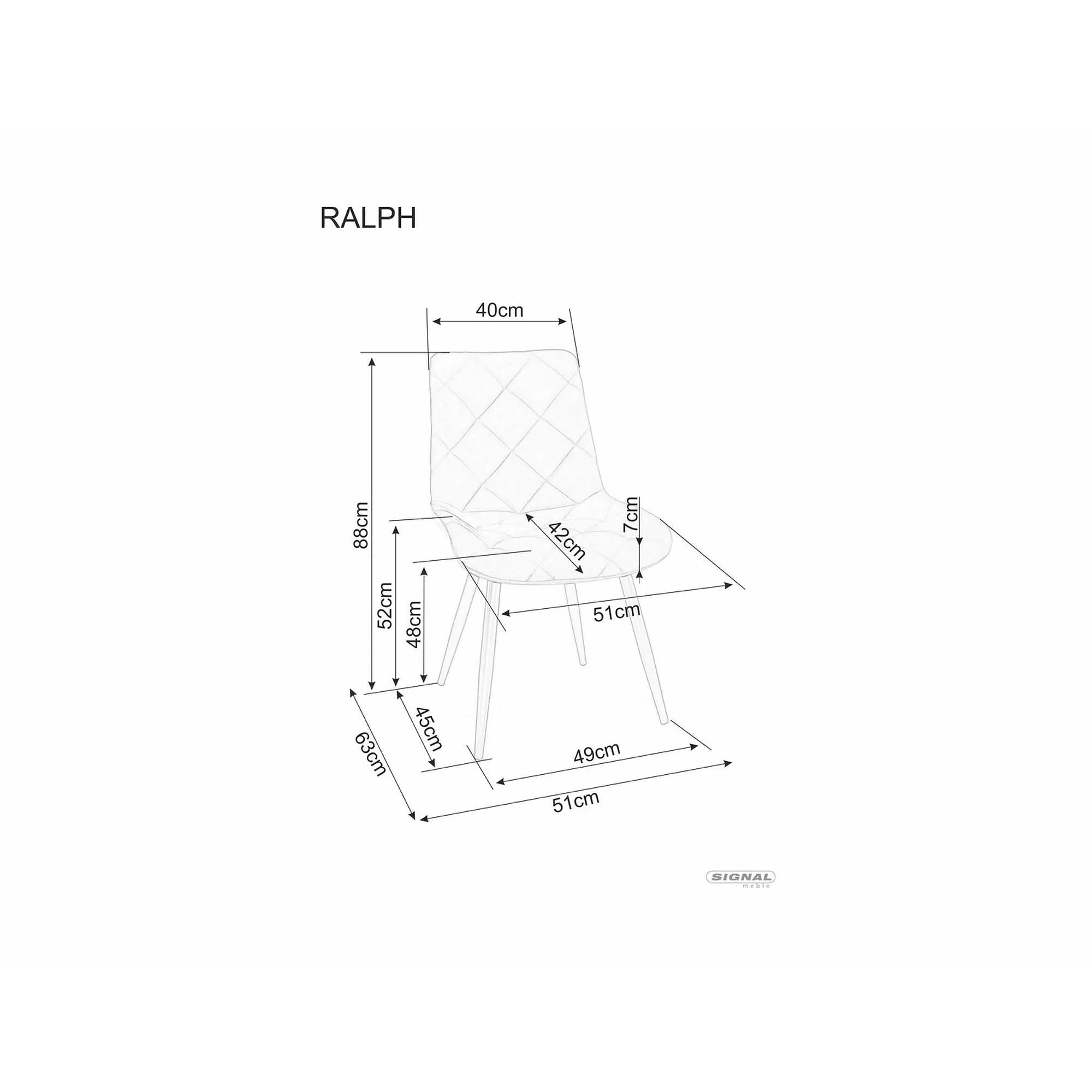 Scaun RALPH, gri/negru, stofă catifelată/metal, 44x42x94 cm