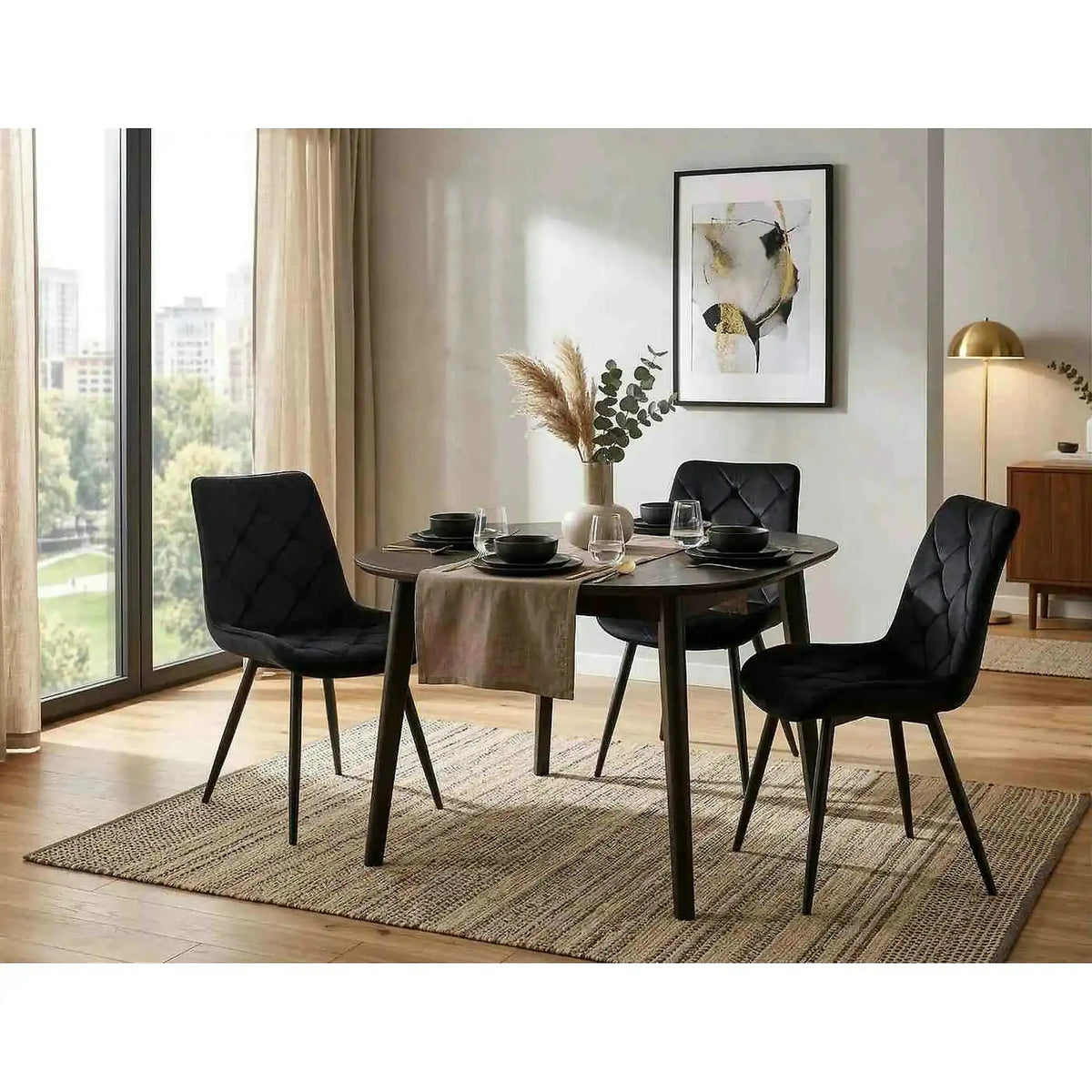 Scaun RALPH, negru, stofa catifelata/metal, 51x42x88 cm
