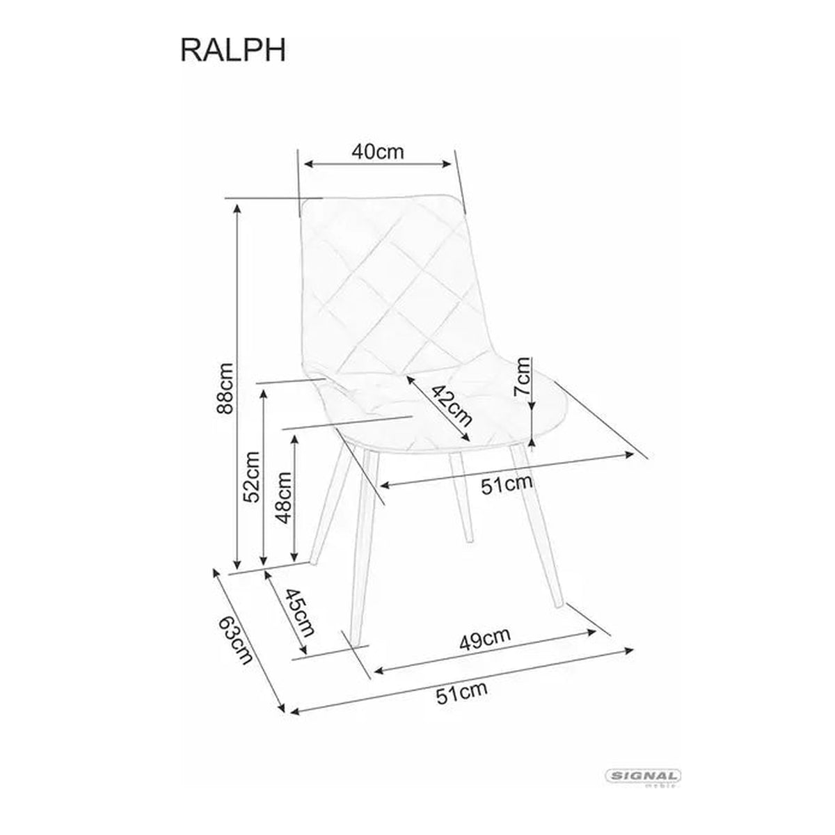 Scaun RALPH, negru, stofa catifelata/metal, 51x42x88 cm