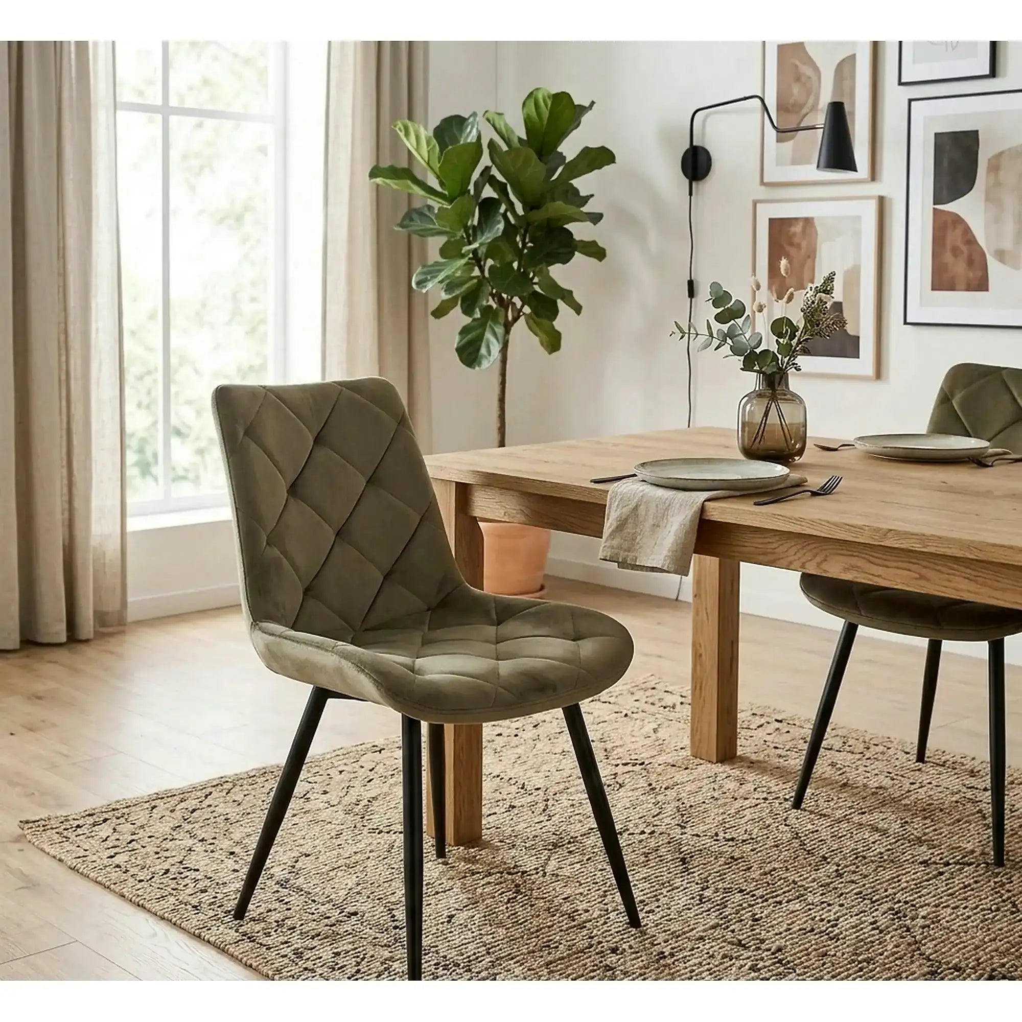 Scaun RALPH, verde olive/negru, stofa catifelata/metal, 51x42x88 cm