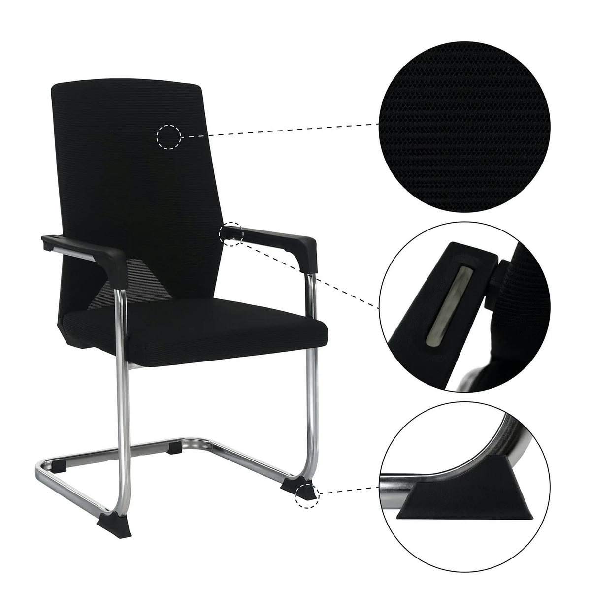 Scaun RAVIL, negru/crom, material textil/metal, 57x60x102 cm