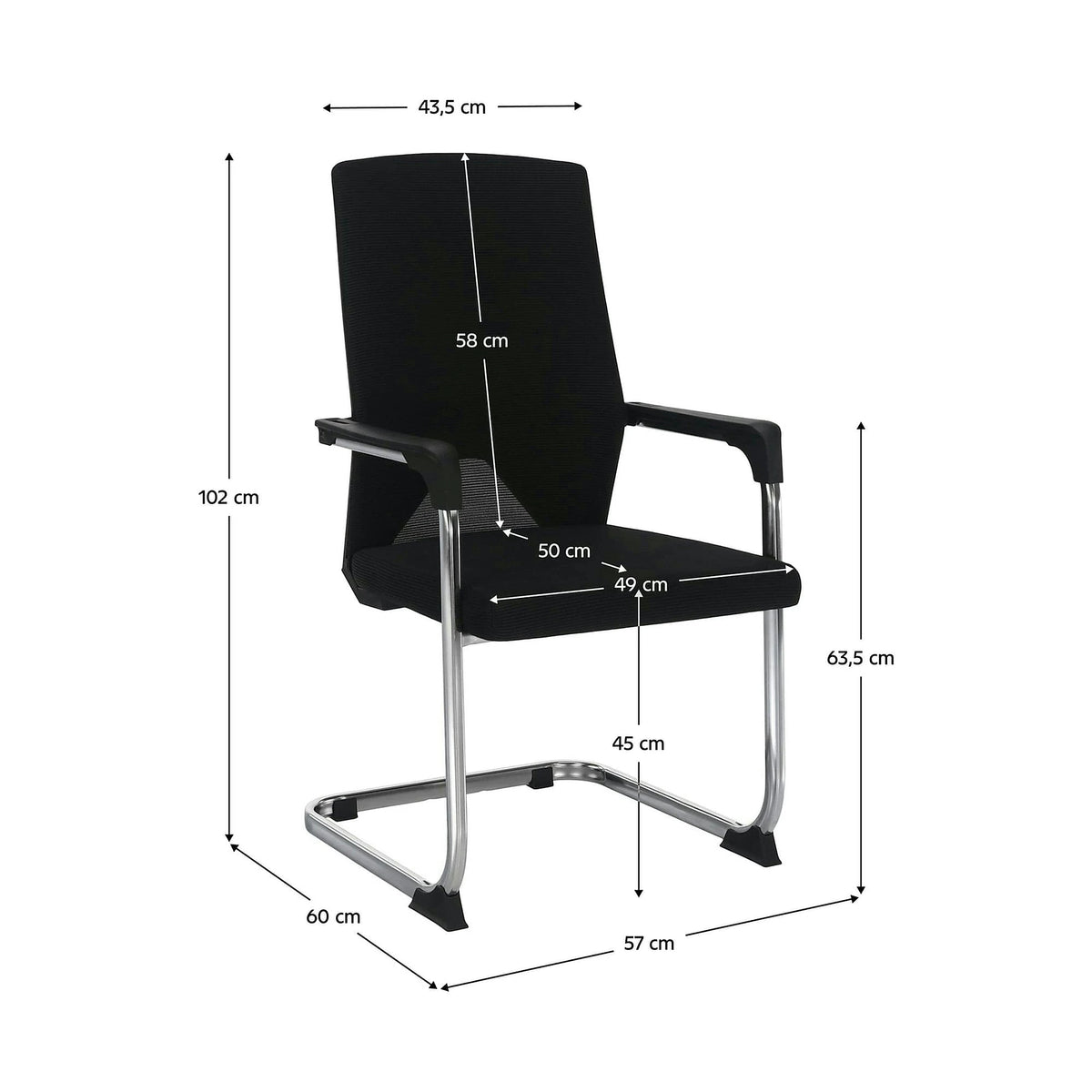 Scaun RAVIL, negru/crom, material textil/metal, 57x60x102 cm
