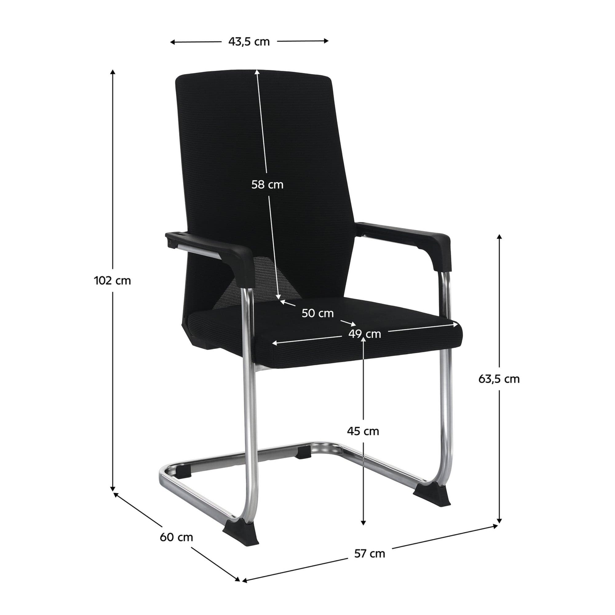 Scaun RAVIL, negru/crom, material textil/metal, 57x60x102 cm
