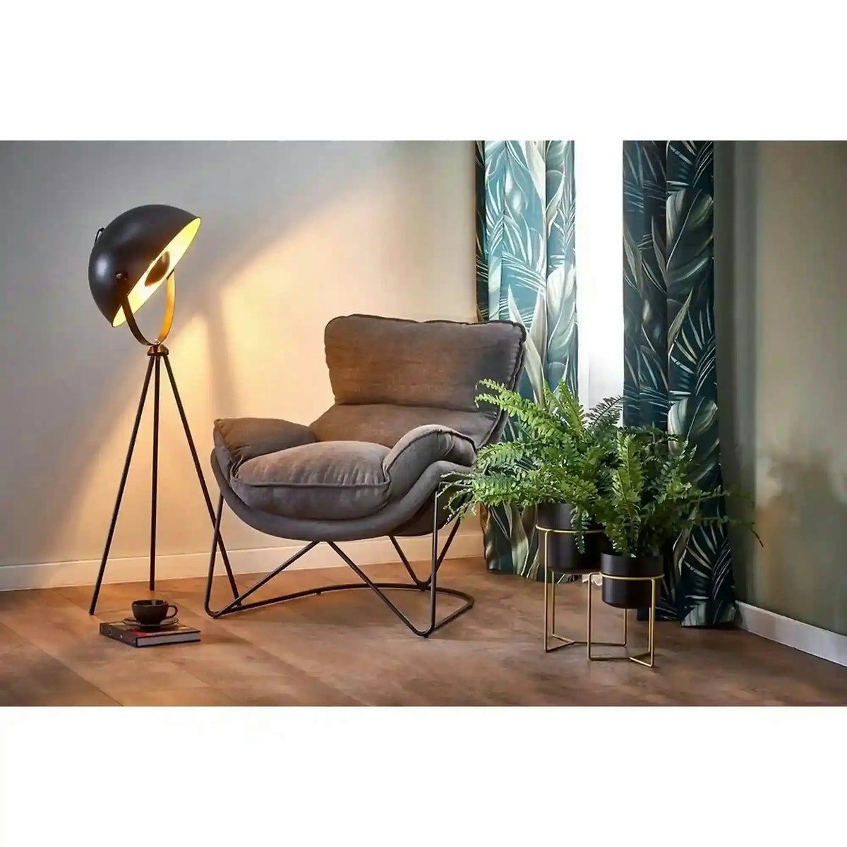 Scaun relaxare living VOLKER, gri, stofa clasica/metal, 75x88x85 cm