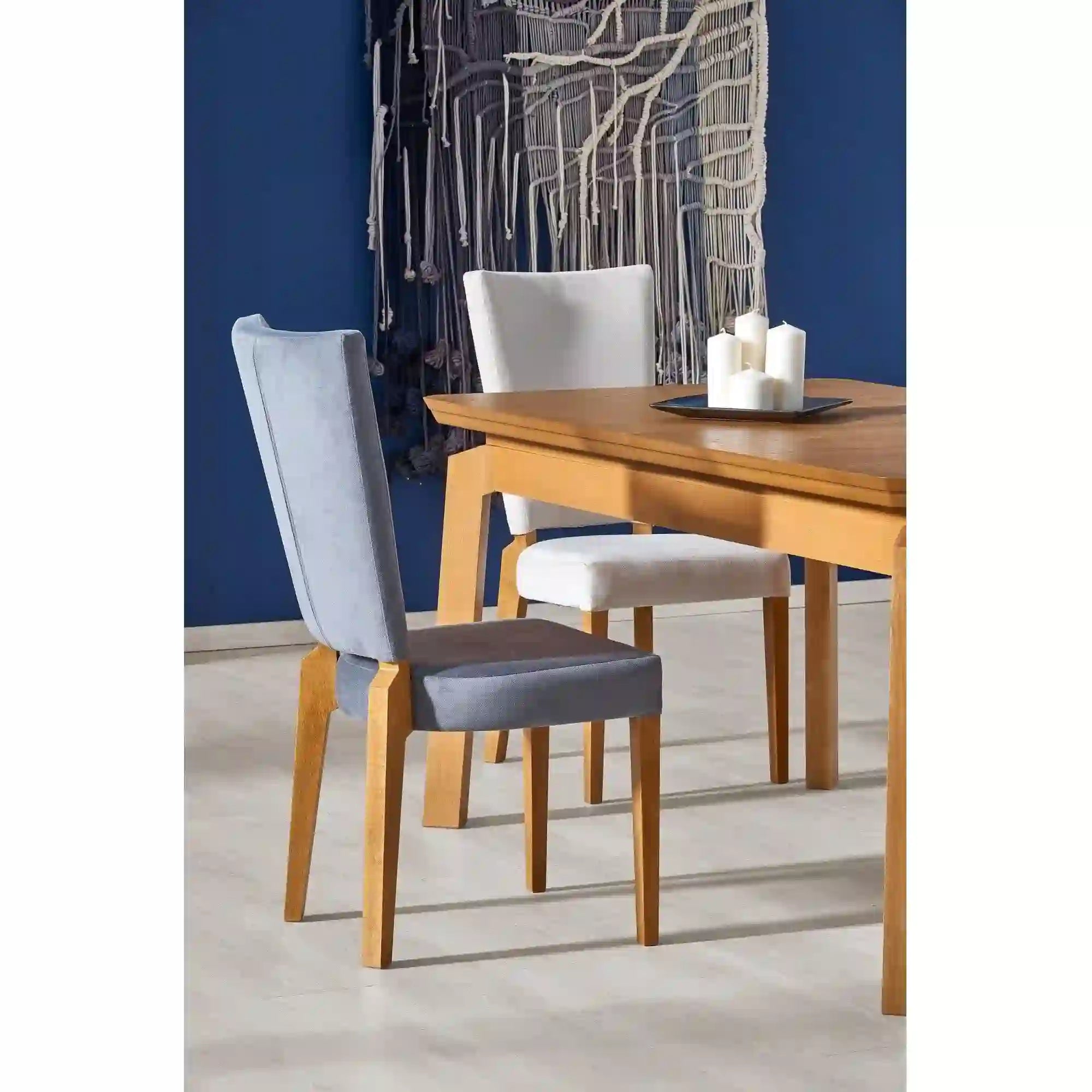 Scaun Rois, gri/stejar, stofa catifelata/lemn de fag, 43x58x94 cm